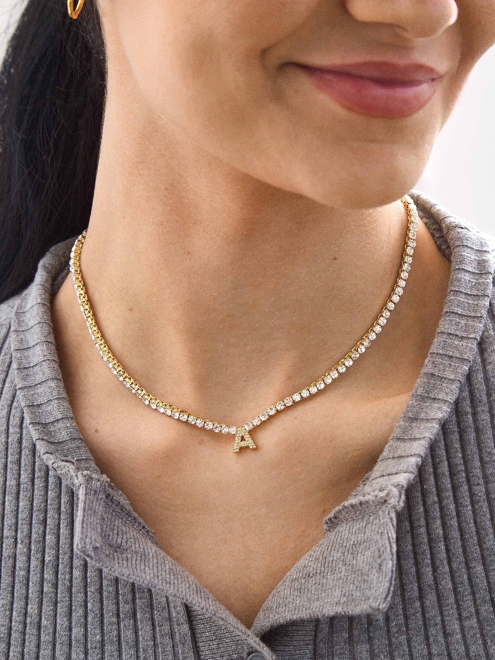 Premium Custom Initial Tennis Necklace - Gold/Pavé, Personalized Jewelry