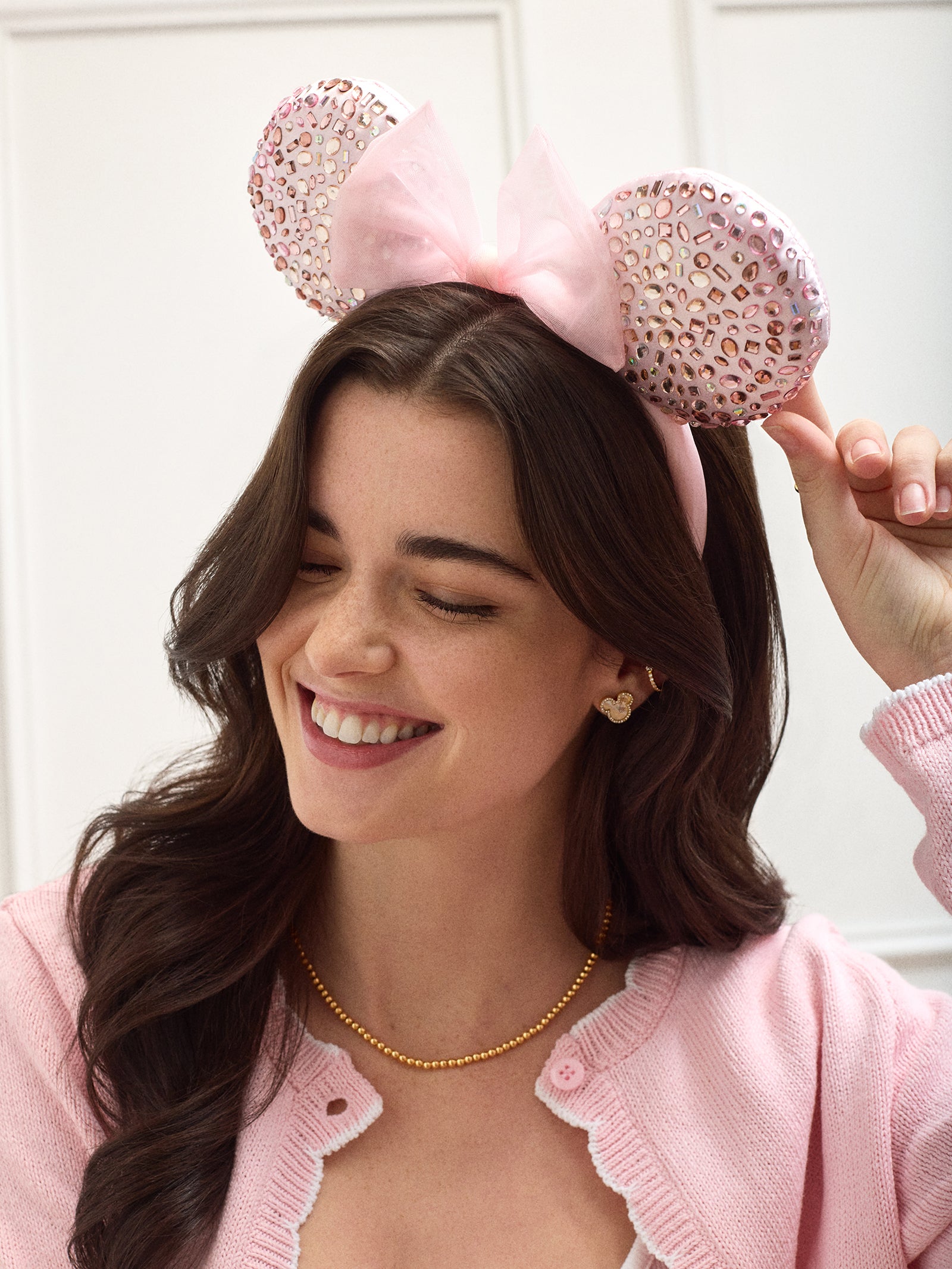 Premium Disney Minnie Mouse Soft Pink Ears Headband with Sparkling Bow