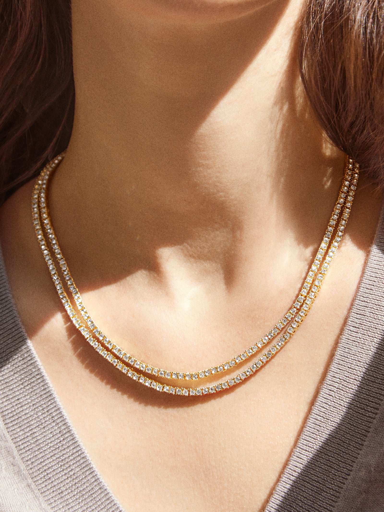 Premium Becca Double-Layer Tennis Necklace - Gold & Pavé