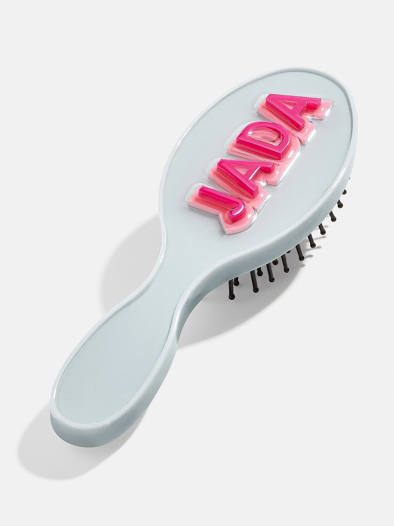 Premium Block Font Mini Custom Hair Brush - Personalized Pale Blue & Hot Pink