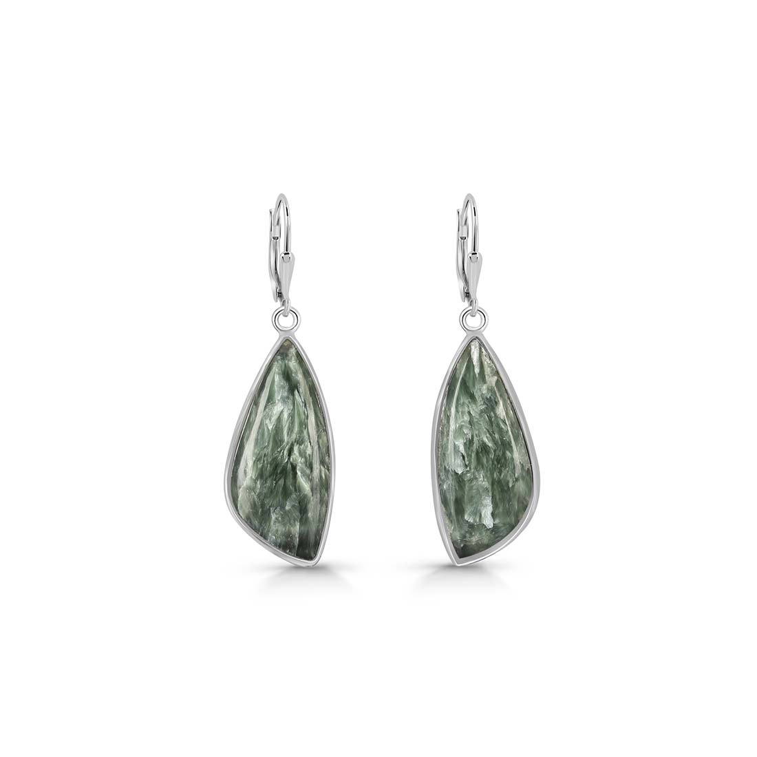 Premium Seraphinite Statement Earrings - Elegant Green Gemstone Jewelry