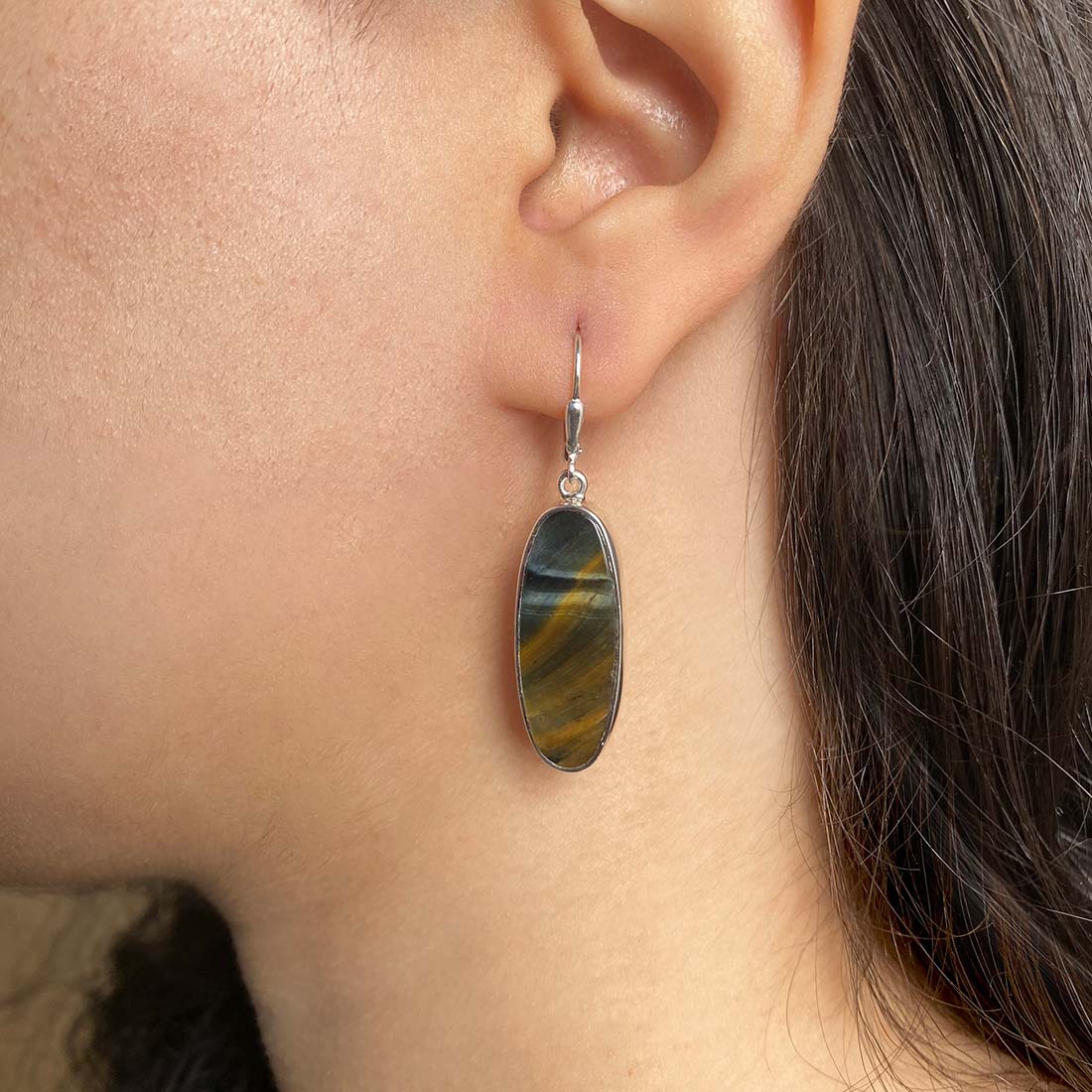 Premium Blue Tiger Eye Statement Earrings - Ultimate Elegance