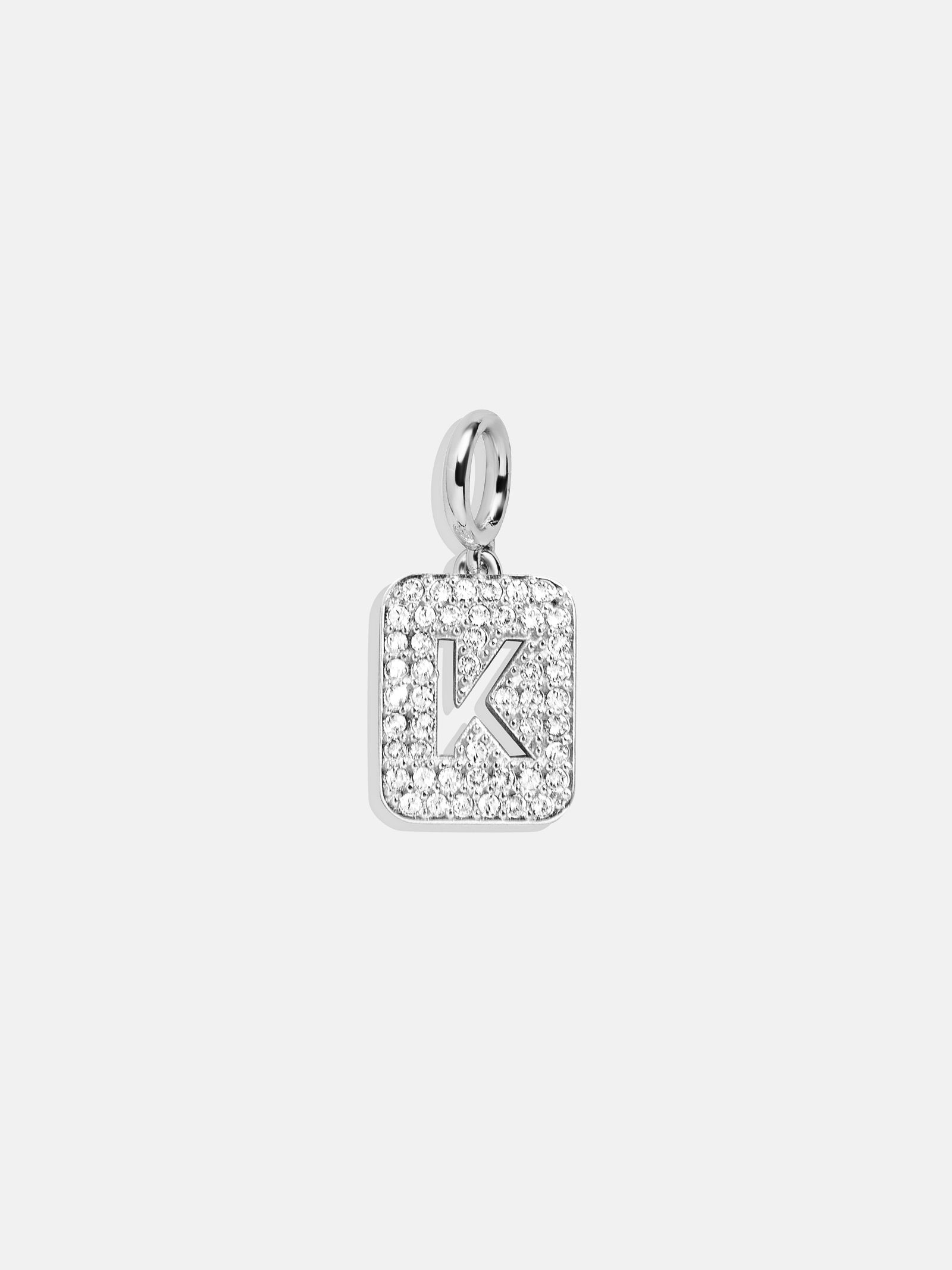 Premium Silver Block Pave Cluster Charm Necklace - K