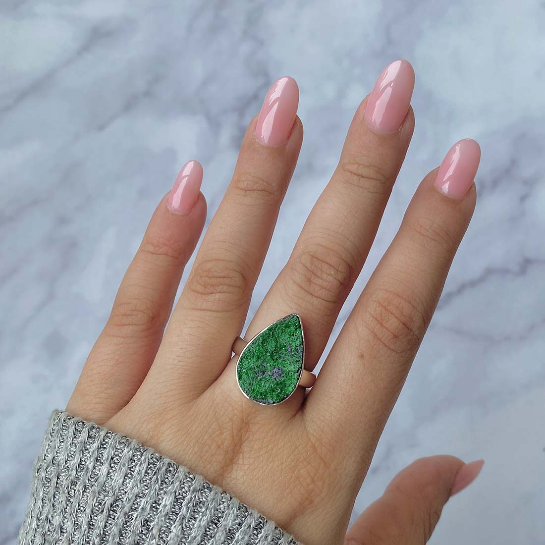 Premium Uvarovite Druzy Statement Ring - UVR-R-23