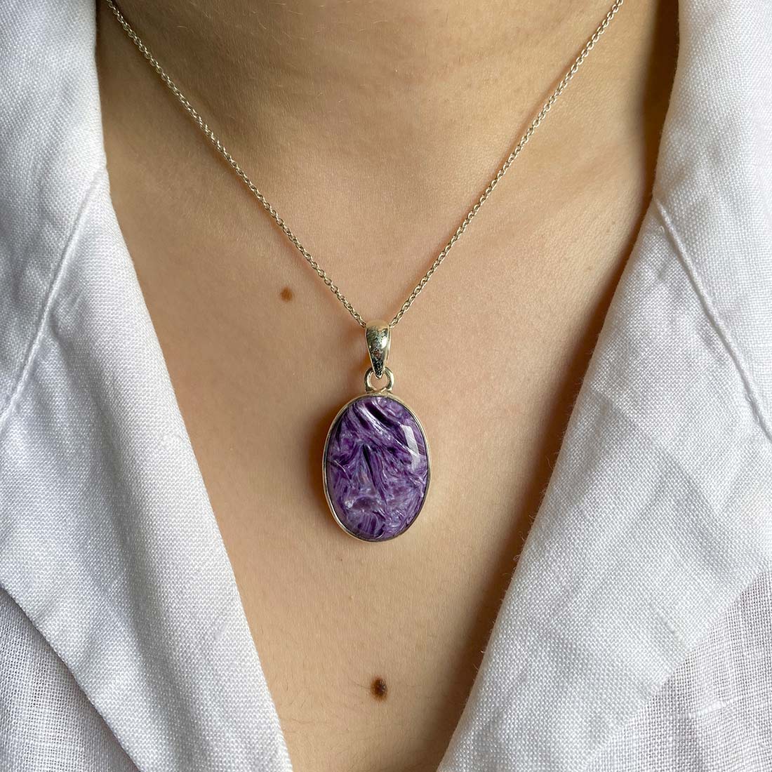 Premium Charoite Statement Pendant - Elegant Purple Gemstone Jewelry