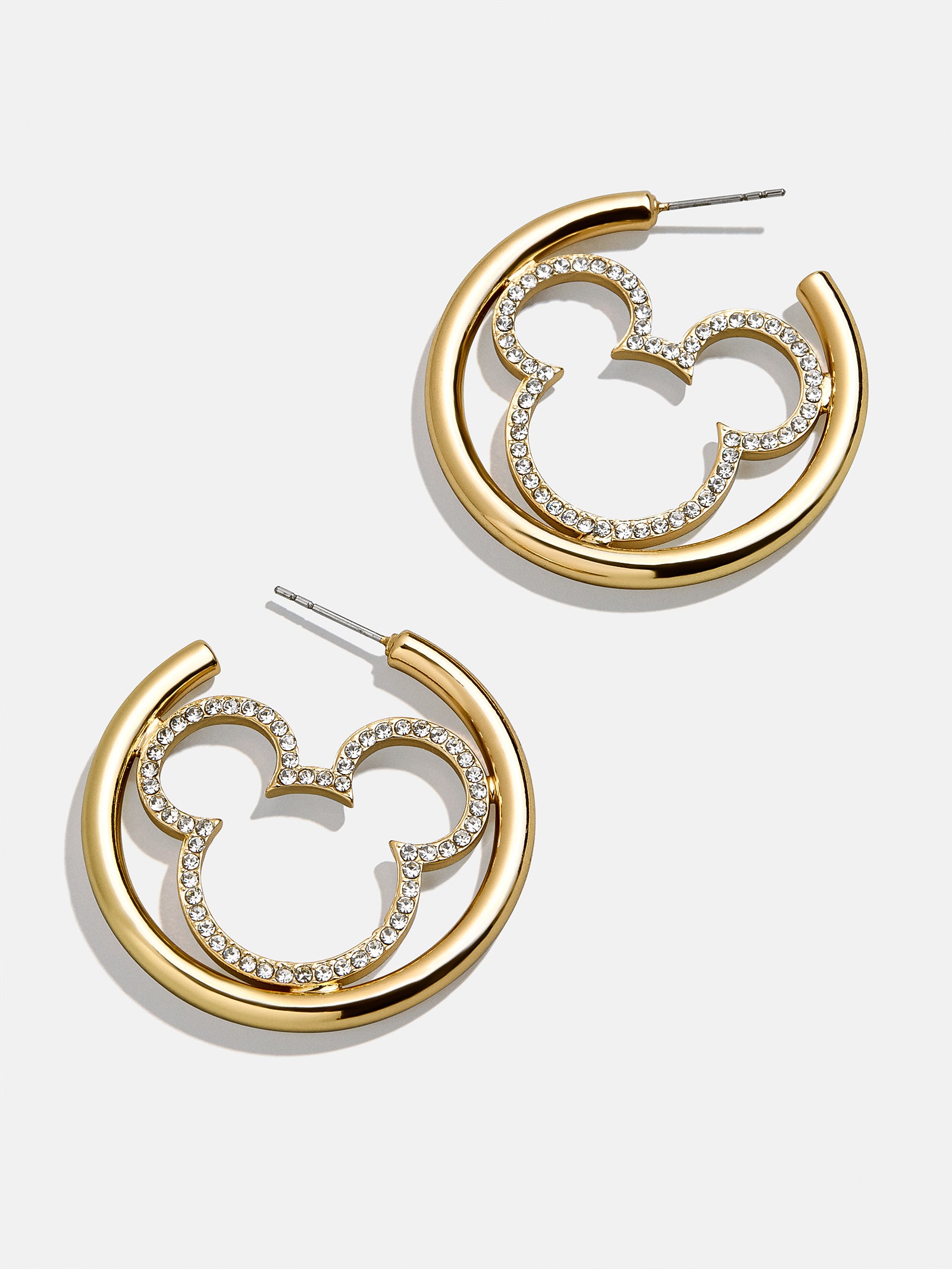 Premium Mickey Mouse Disney Pavé Hoop Earrings - Gold & Sparkling Crystals