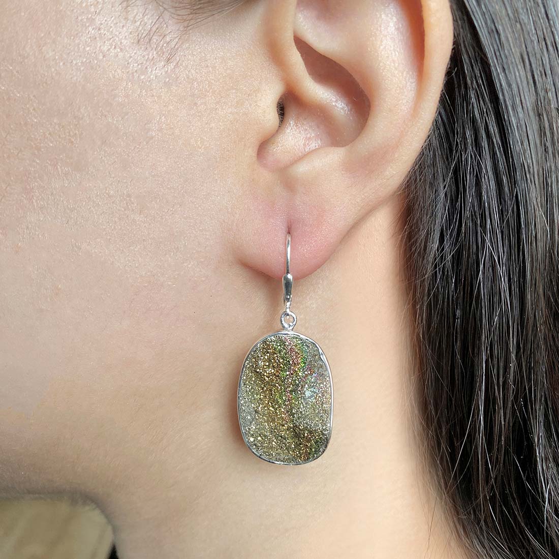 Premium Spectropyrite Druzy Earrings - Ultimate Style Statement (SPD-E-30)