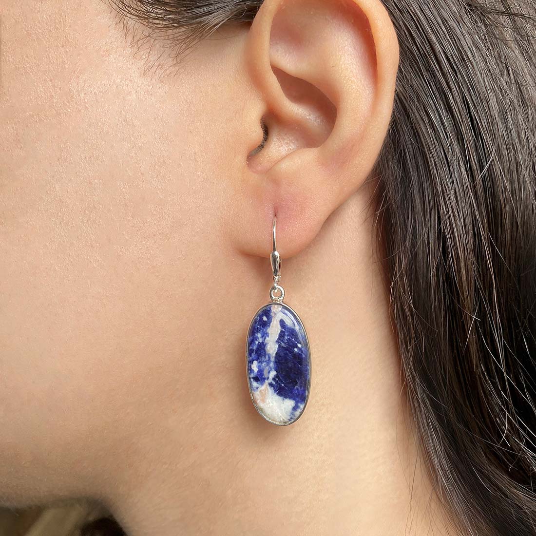 Premium Sodalite Statement Earrings - Elegant 925 Sterling Silver (SDL-E-31)