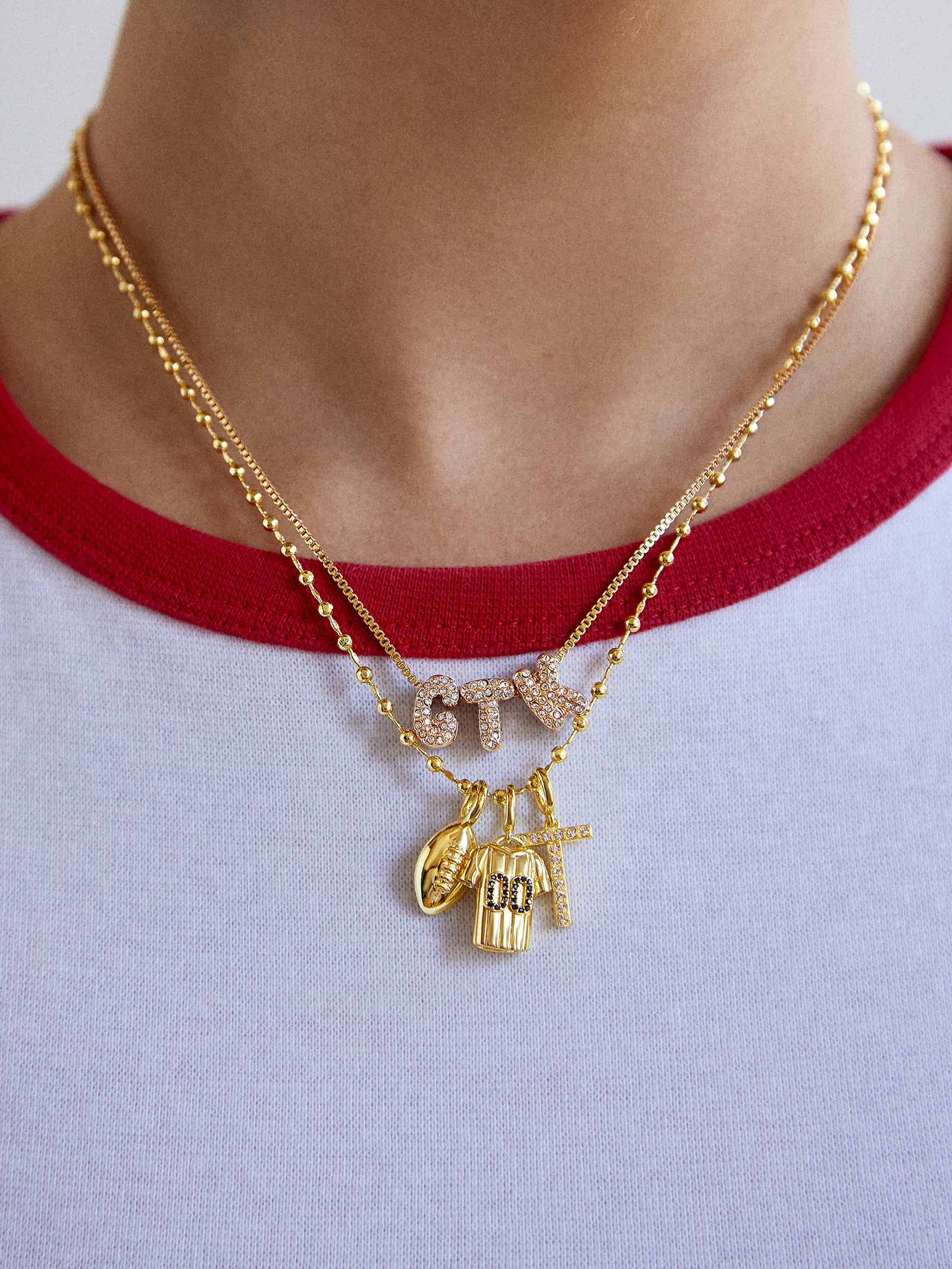 Premium Football Cluster Charm Necklace - Bold Gold Design