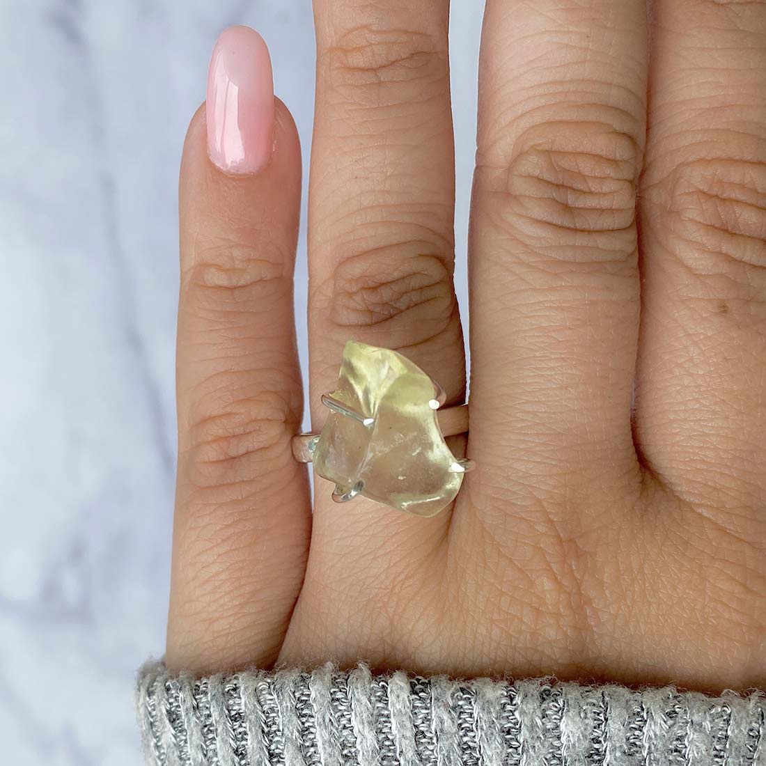 Premium Libyan Desert Glass Statement Ring - LDG-R-15