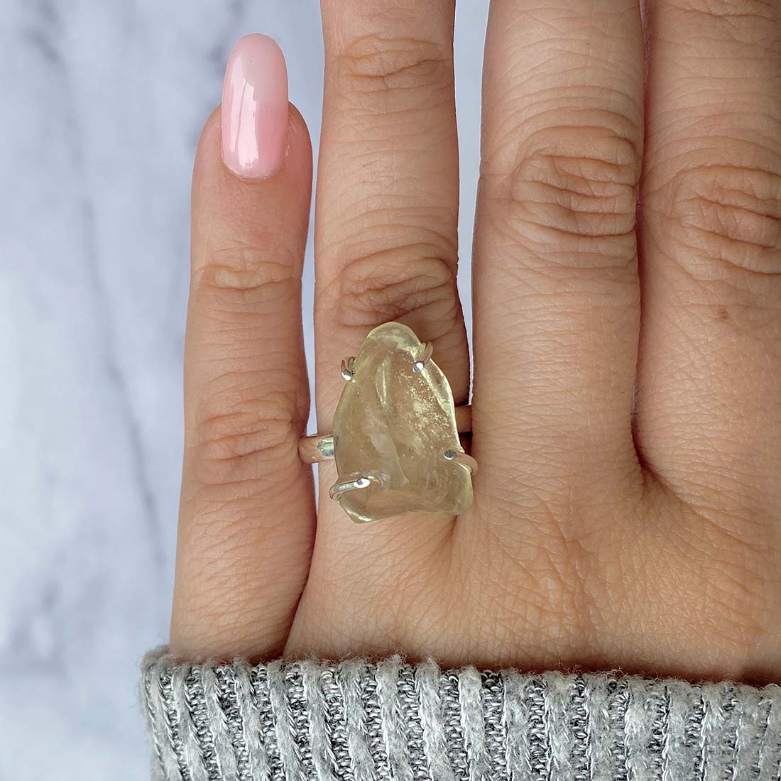 Premium Libyan Desert Glass Statement Ring - LDG-R-36