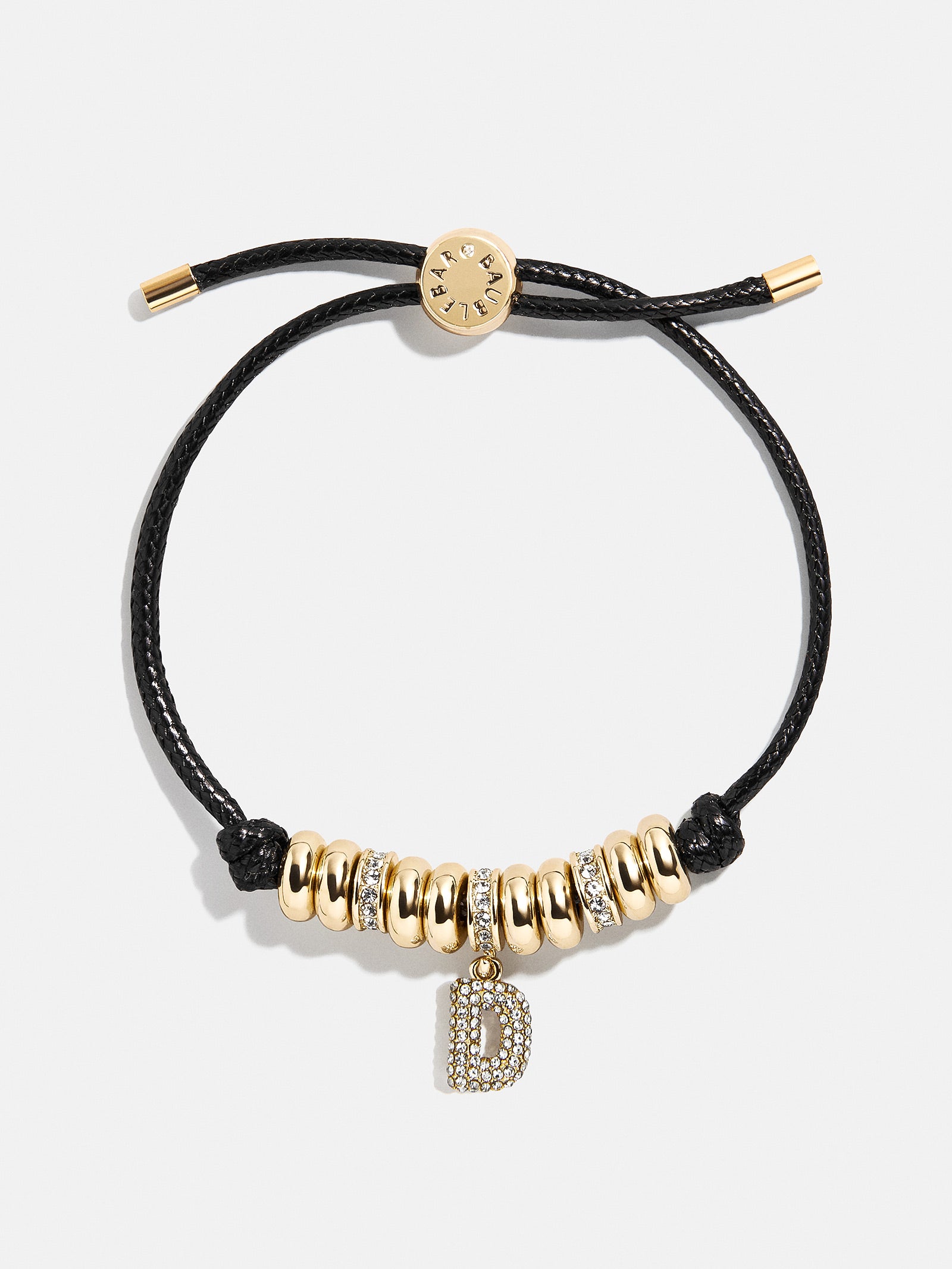 Natisha Premium Initial Pull-Tie Bracelet - Black & Gold Beads