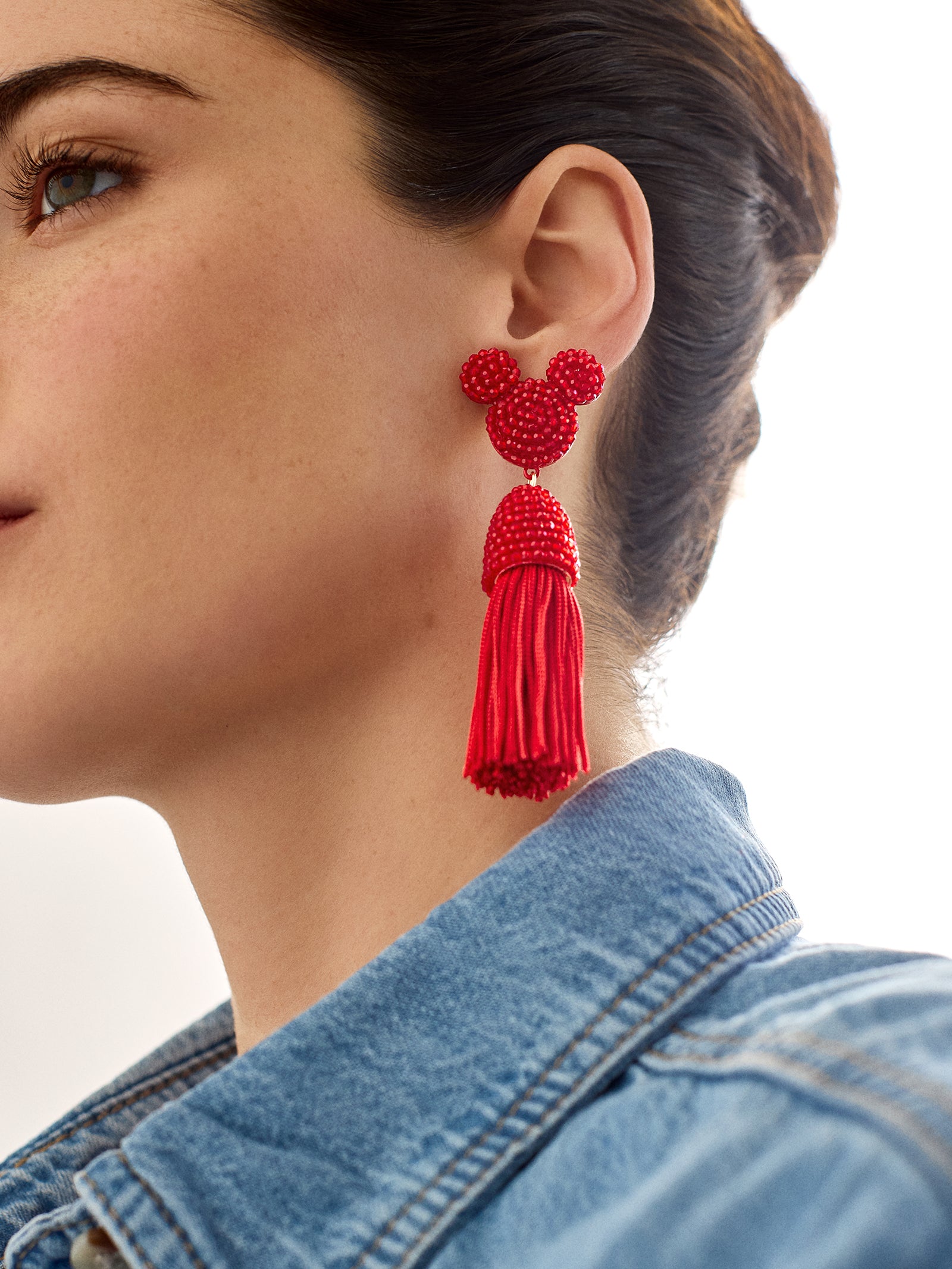 Premium Disney Mickey Mouse Tassel Earrings - Vibrant Red