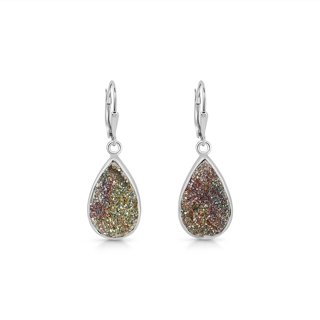 Premium Spectropyrite Druzy Earrings - Elegant Silver Statement Piece