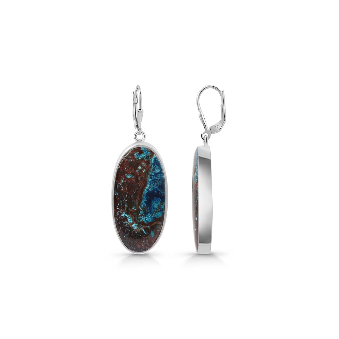 Premium Shattuckite Statement Earrings - Elegant Sterling Silver (STK-E-18)