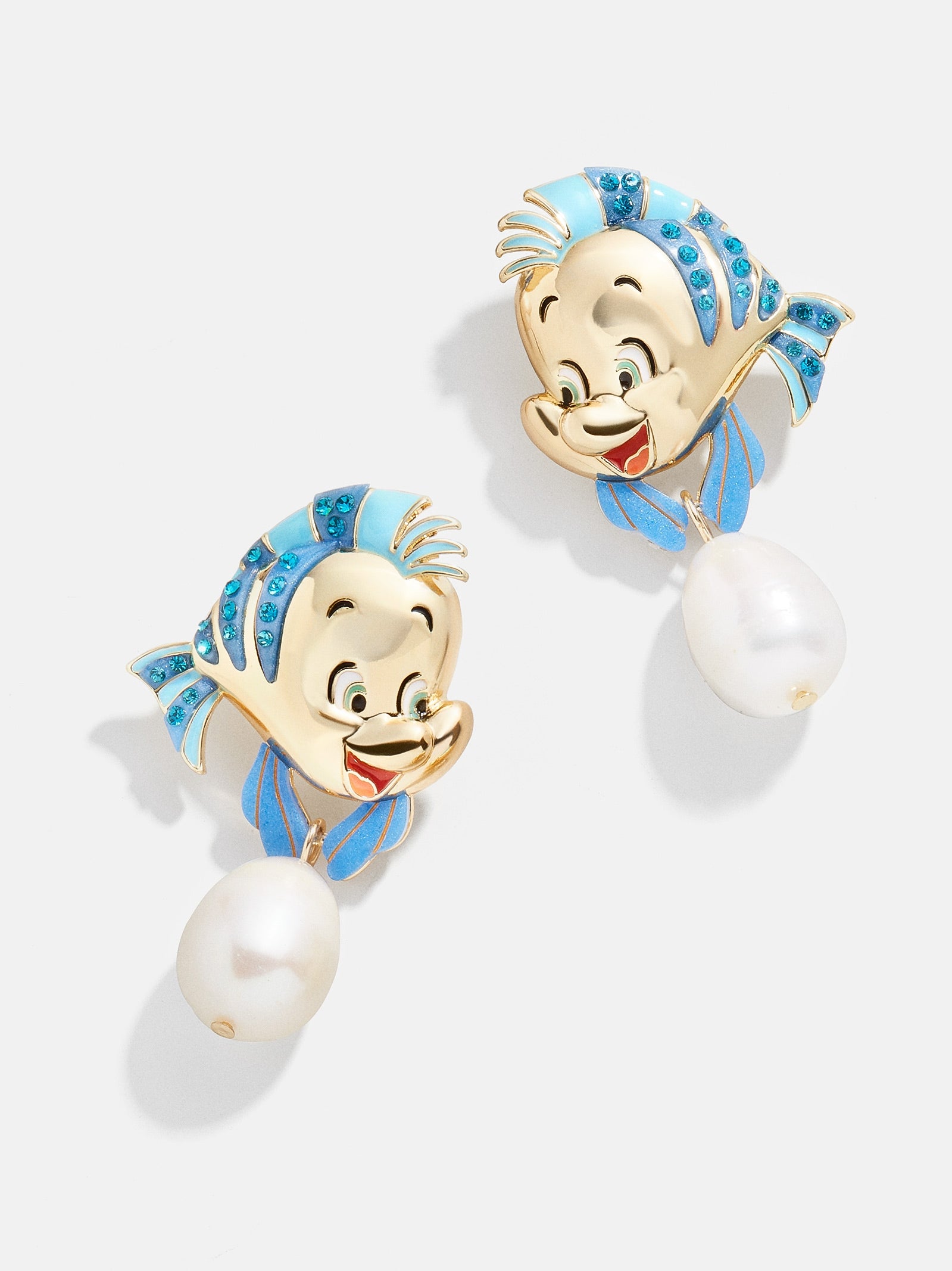 Premium Flounder Disney Drop Earrings - Blue Pearl Accent