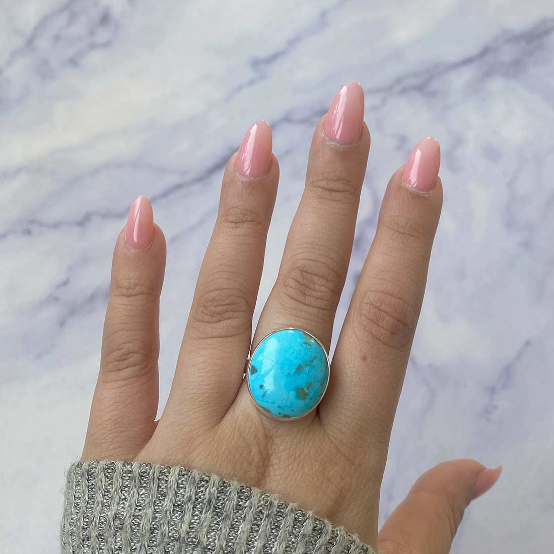 Premium Turquoise Statement Ring - Adjustable Silver Jewelry (TRQ-R-175)