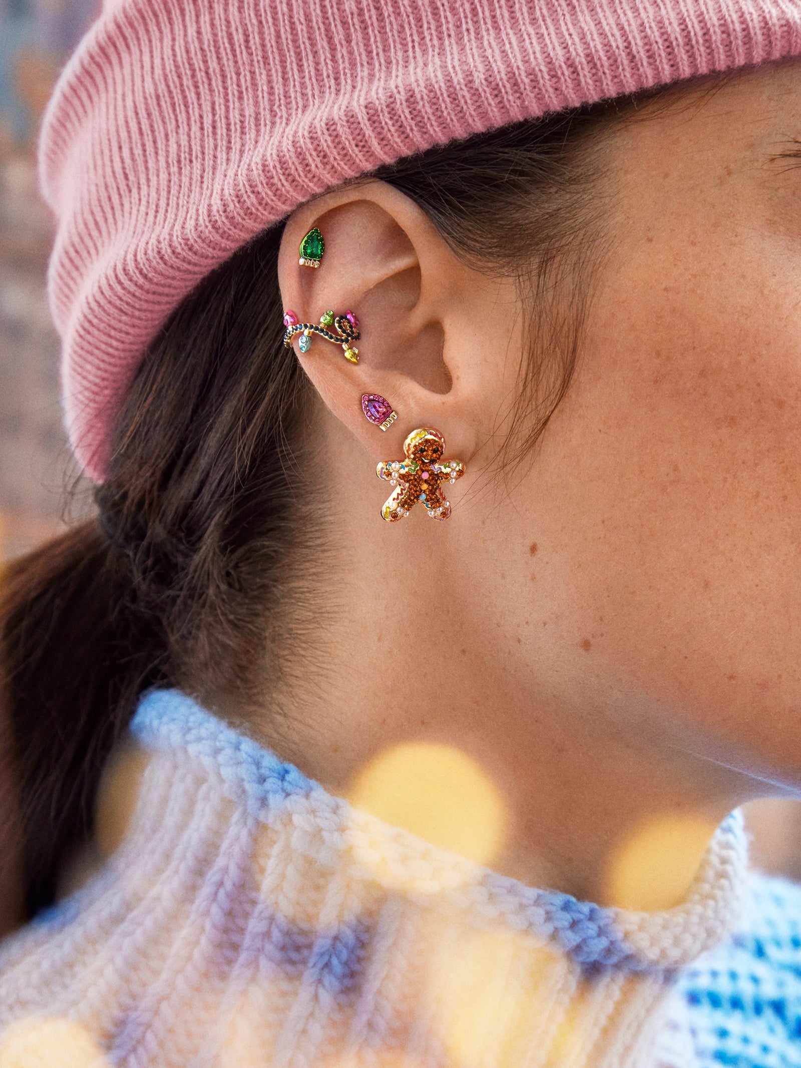 Premium Gingerbread Man Stud Earrings - Festive Holiday Jewelry