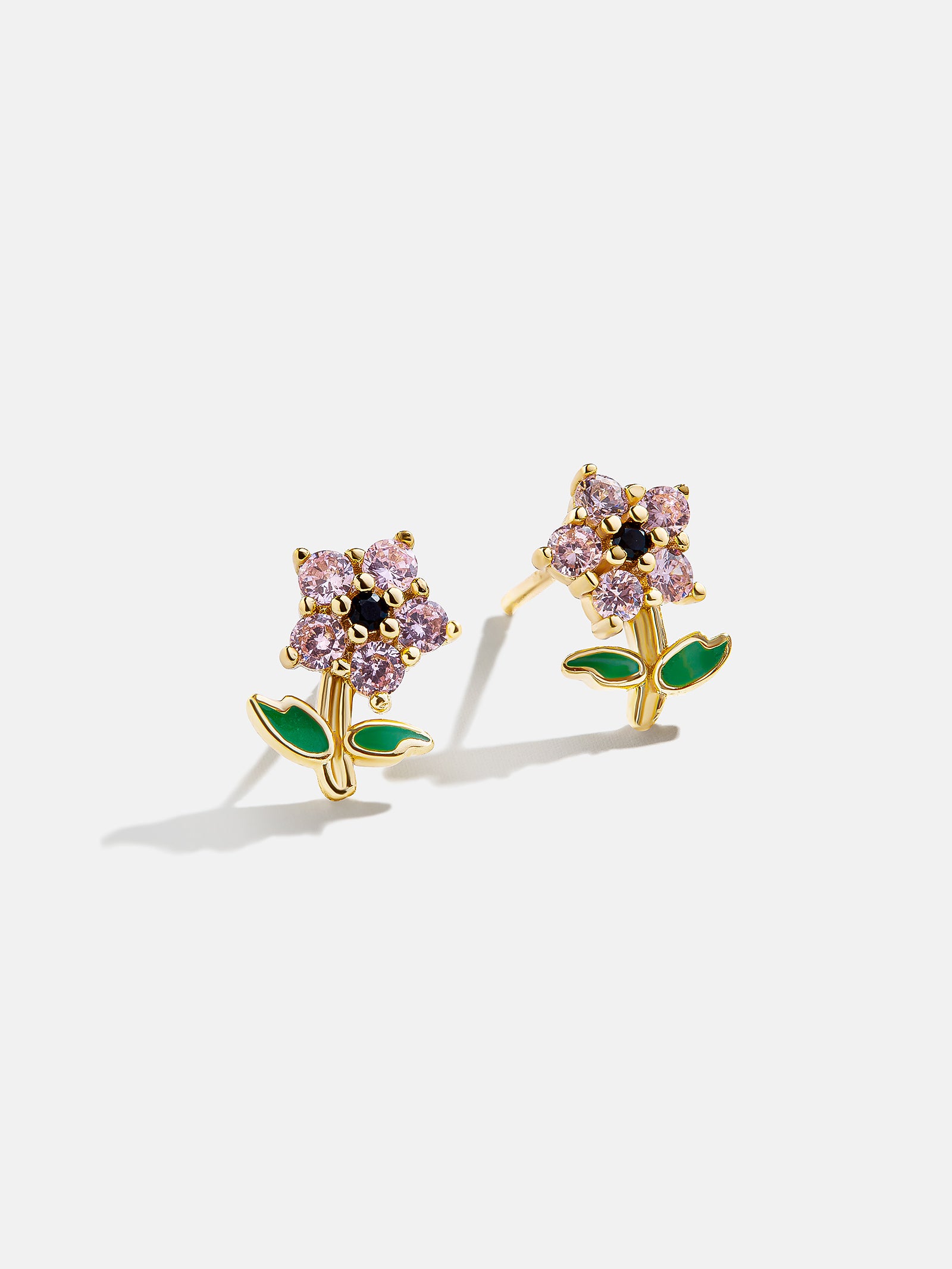 Premium Flora 18K Gold Kids' Flower Earrings - Sparkling Pink Blossom