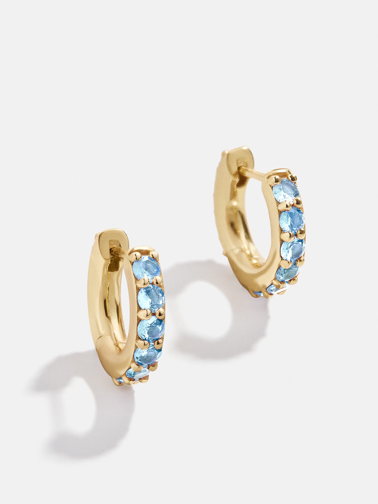 Premium 18K Gold Aquamarine Birthstone Huggie Earrings