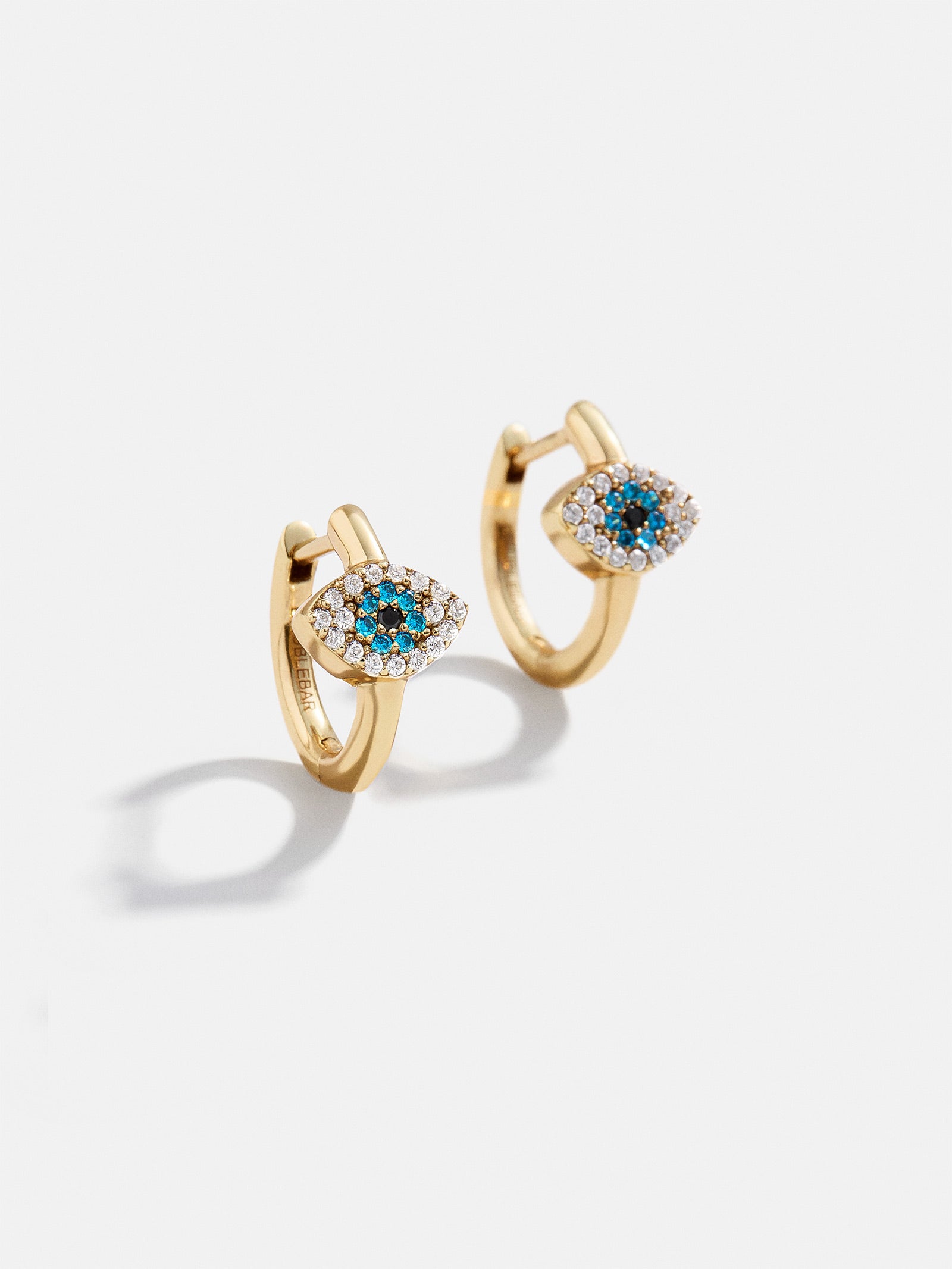 Premium 18K Gold Evil Eye Huggie Earrings with Pavé CZ Stones