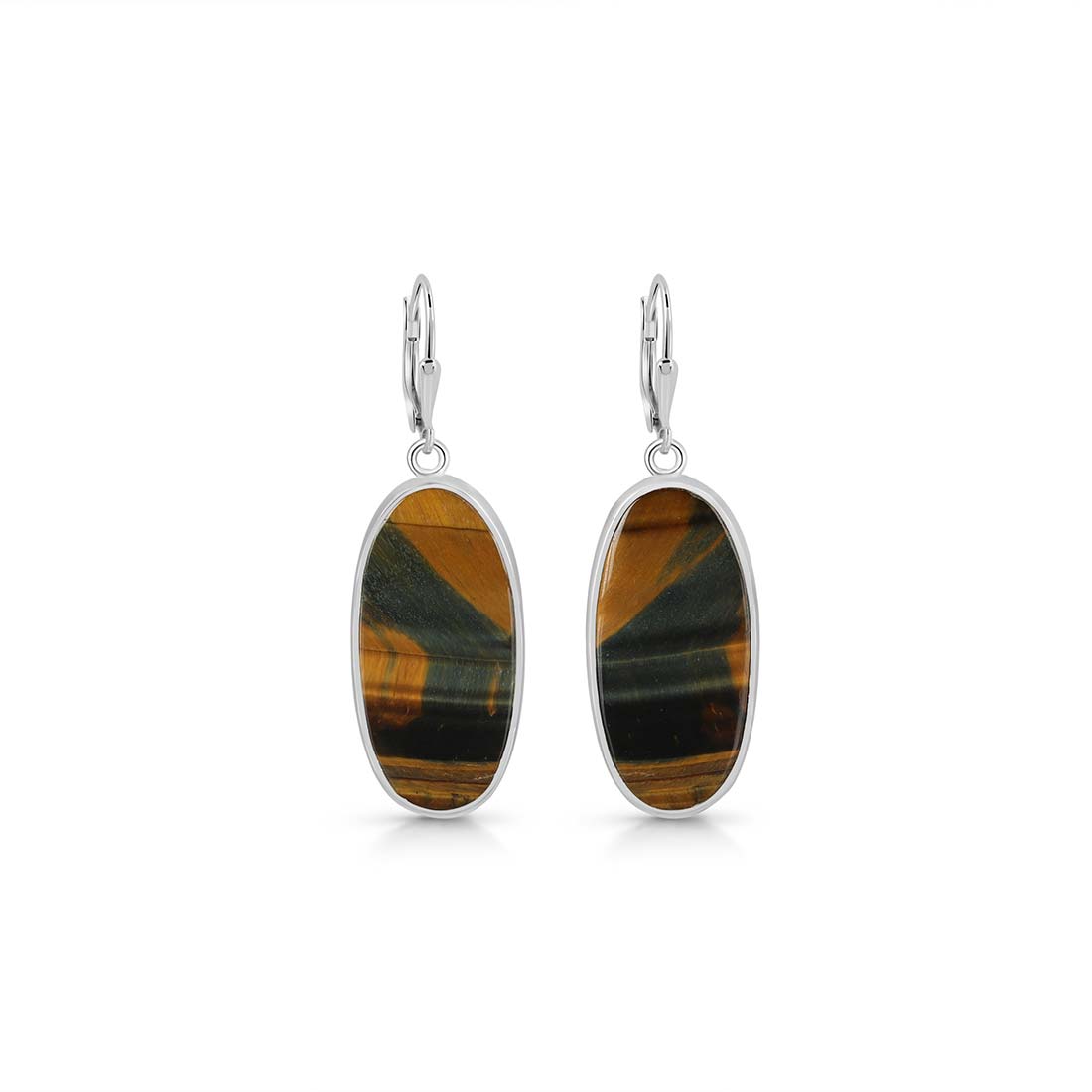 Premium Blue Tiger Eye Statement Earrings - 925 Sterling Silver