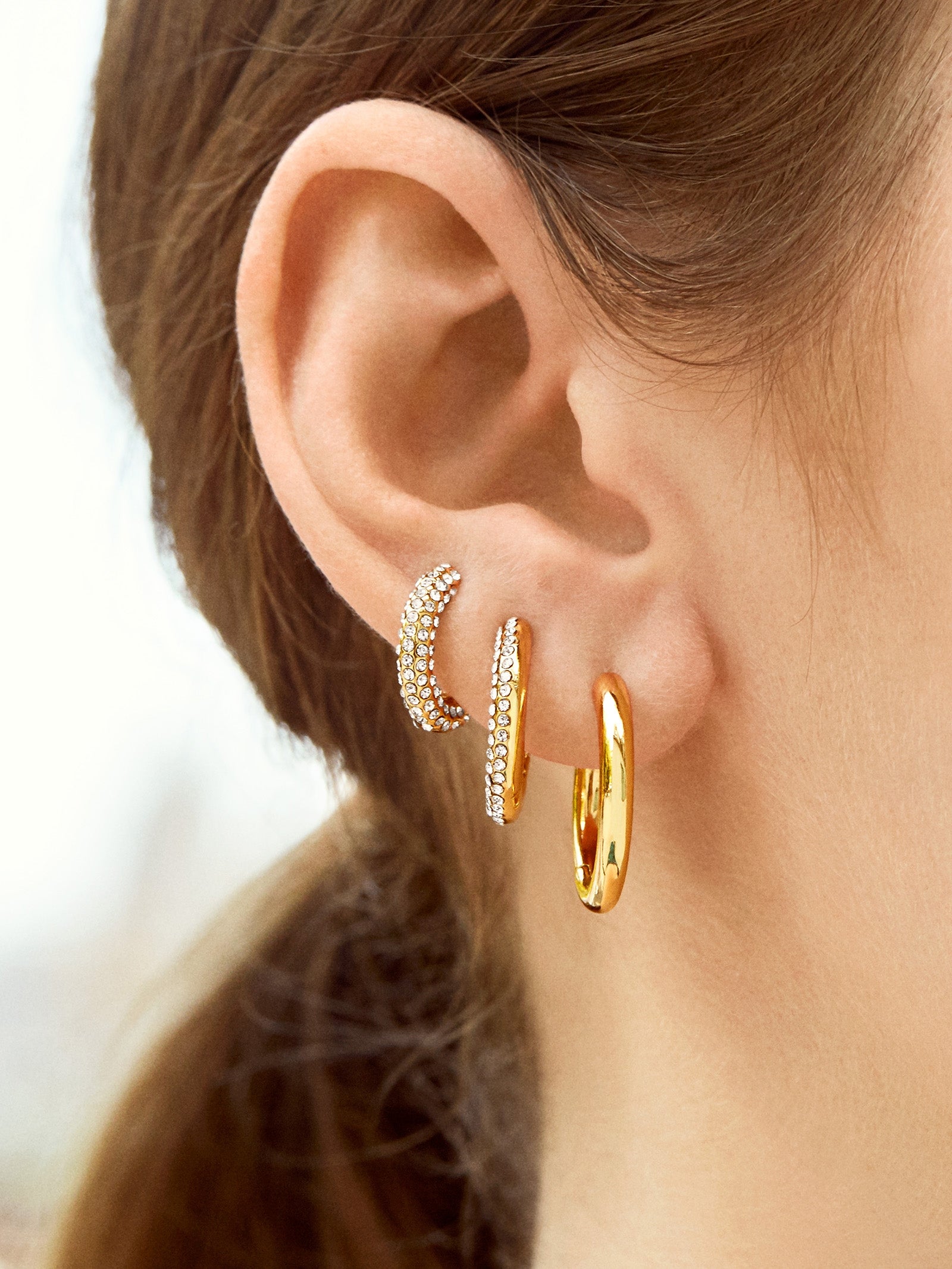 Lucy Premium Earring Set - Gold & Crystal Huggie Hoops