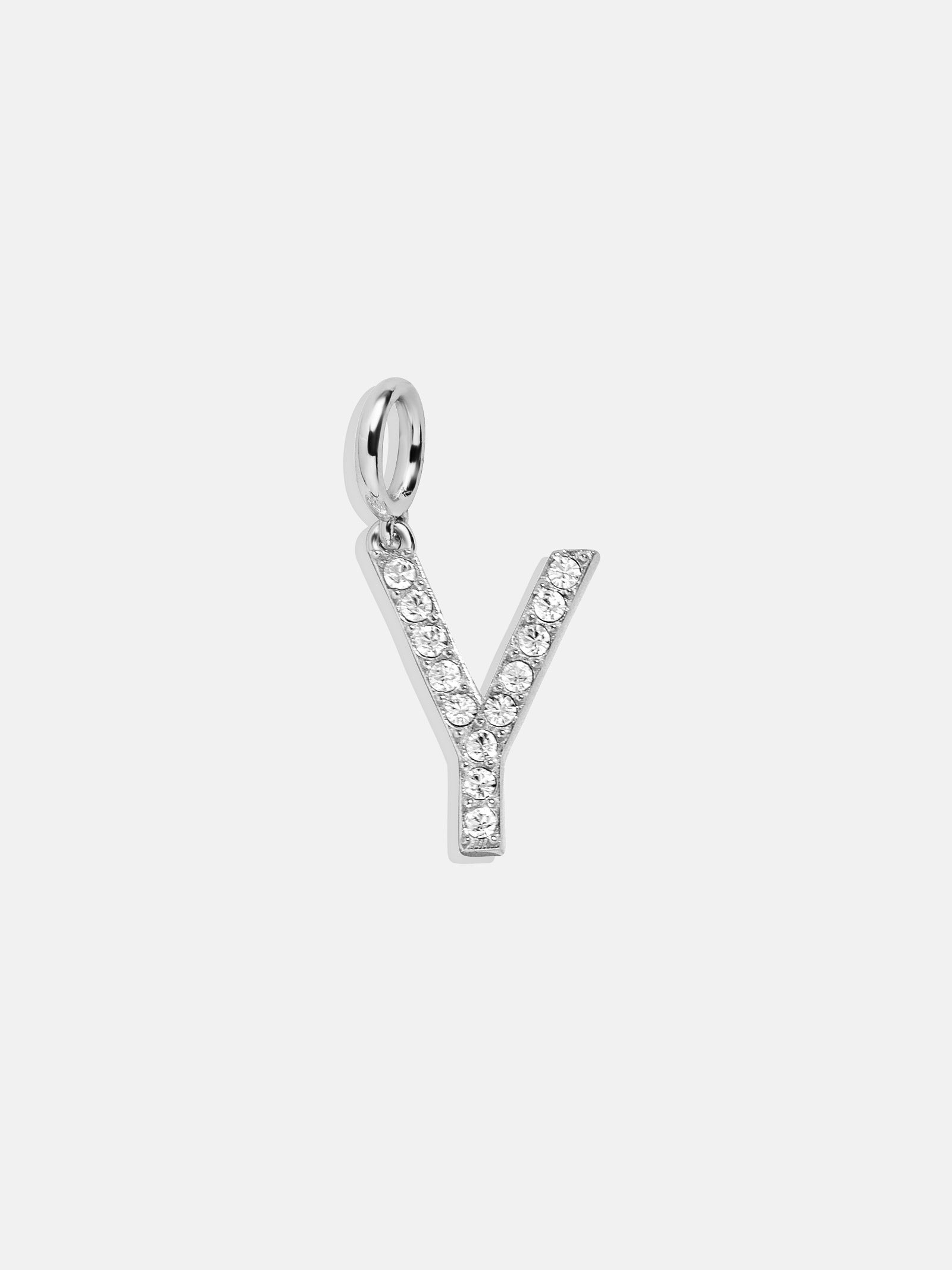 Premium Silver Pave Initial Cluster Charm Necklace - Y