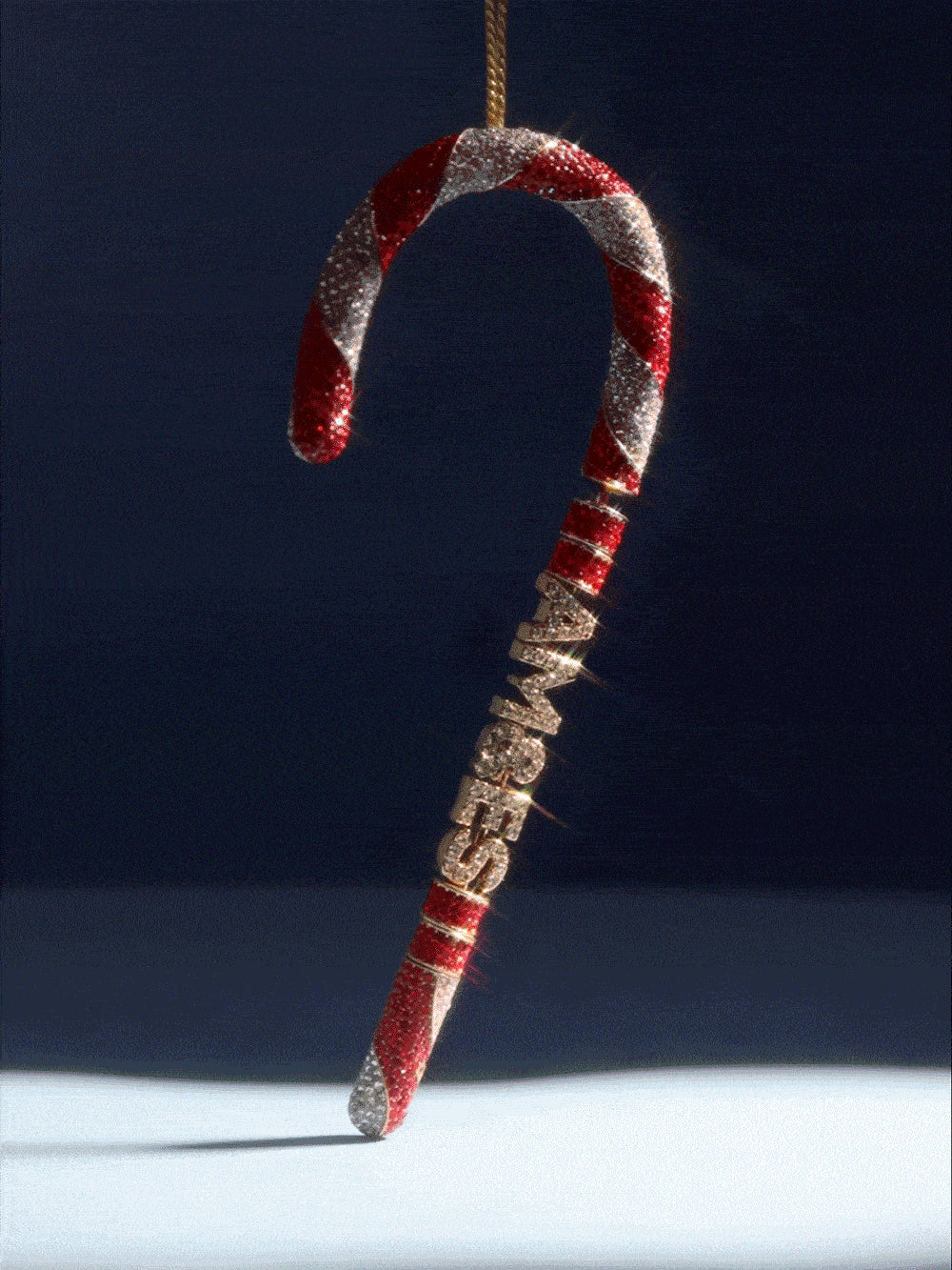 Premium Custom Candy Cane Ornament - Red & Gold Sparkle