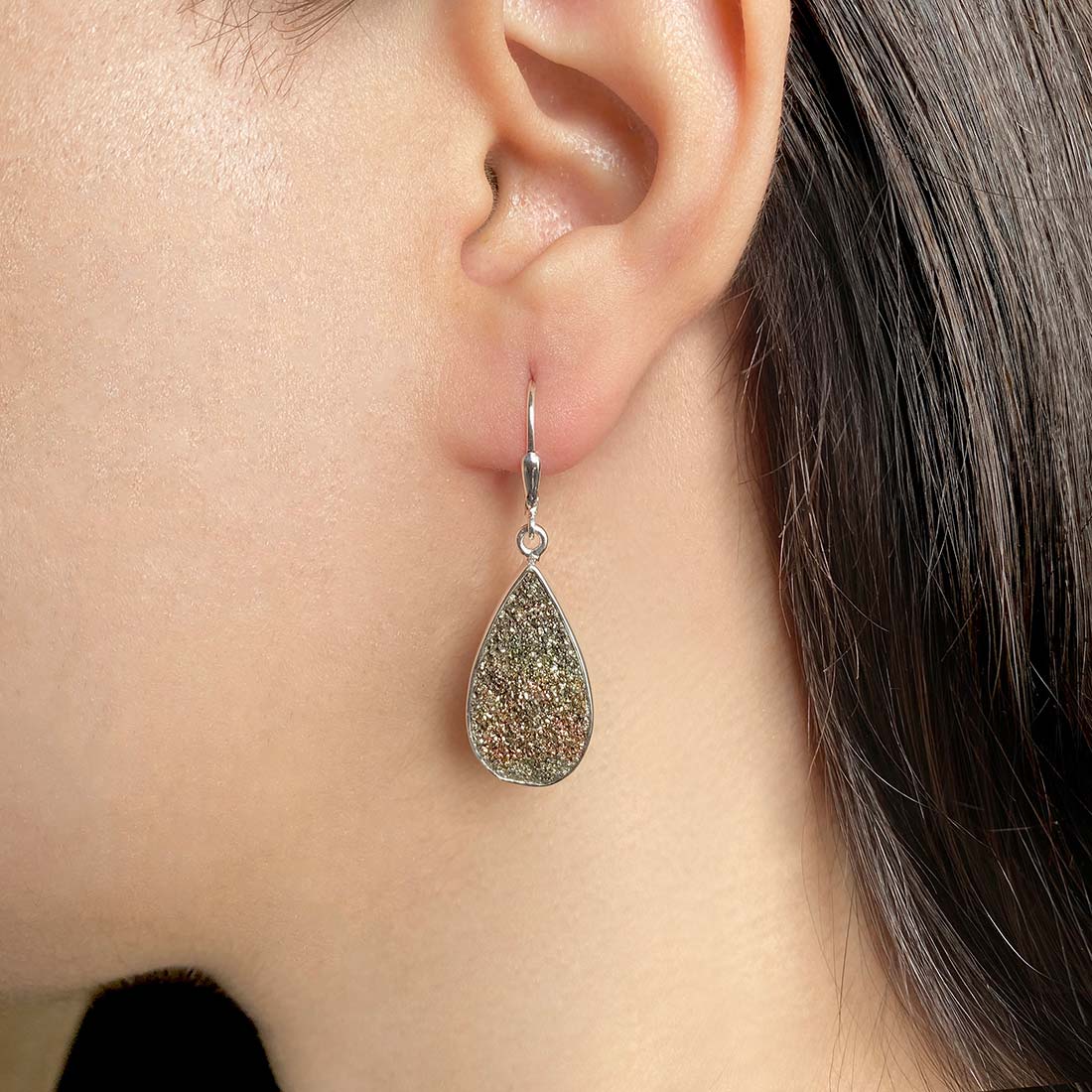 Premium Spectropyrite Druzy Earrings - Elegant Statement Jewelry