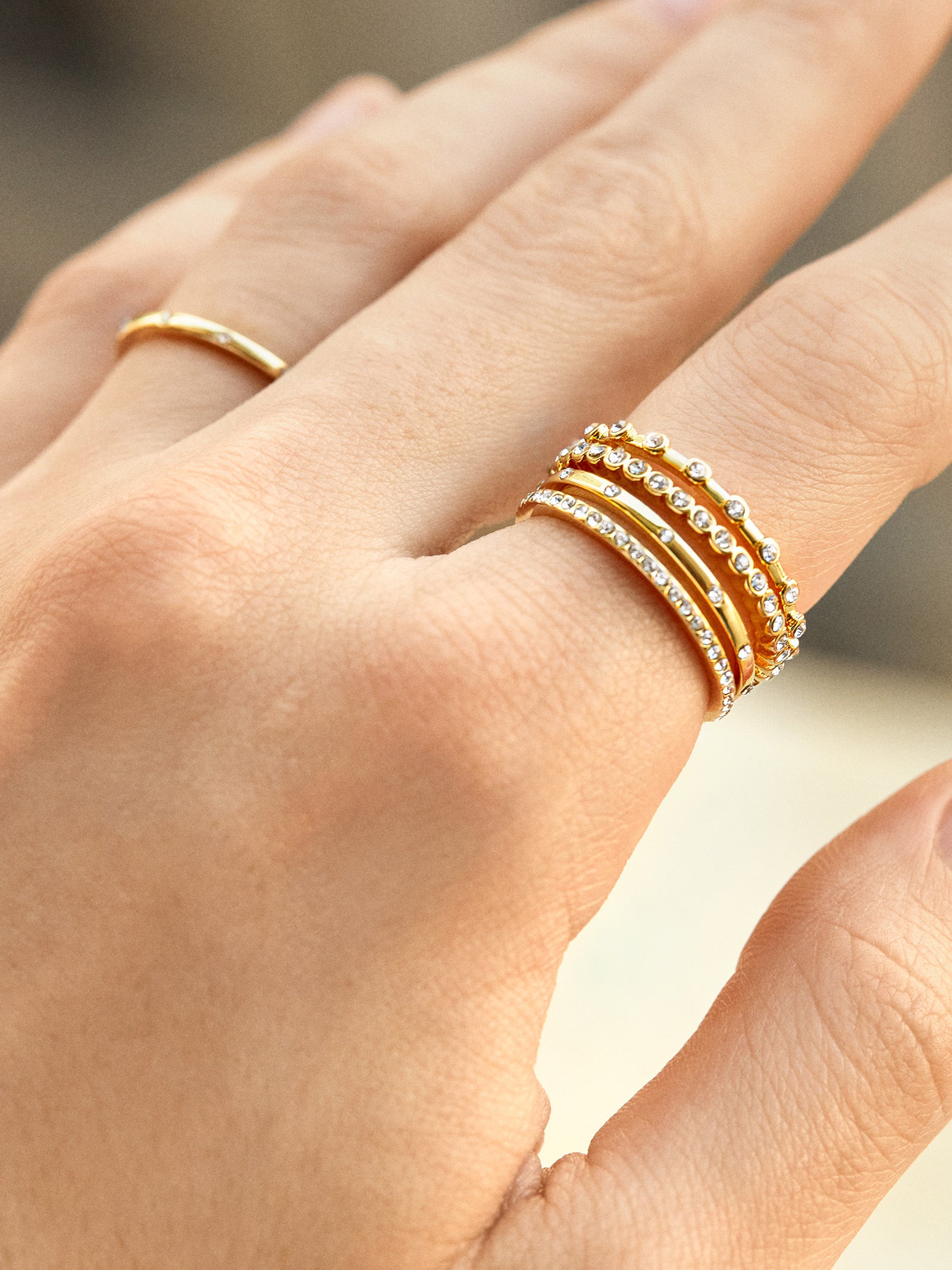 Premium Morgan Gold & Crystal Ring Set - Ultimate Stacking Collection