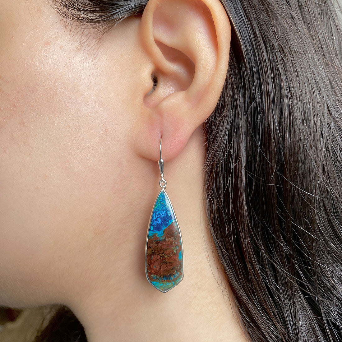 Premium Shattuckite Statement Earrings - STK-E-23