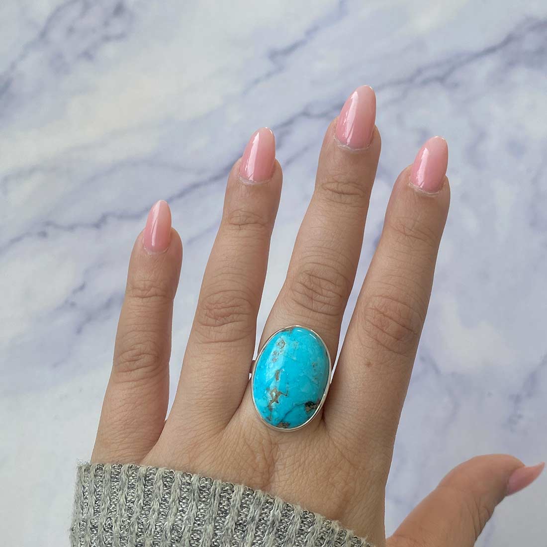 Premium Turquoise Adjustable Ring - Handmade Sterling Silver Jewelry