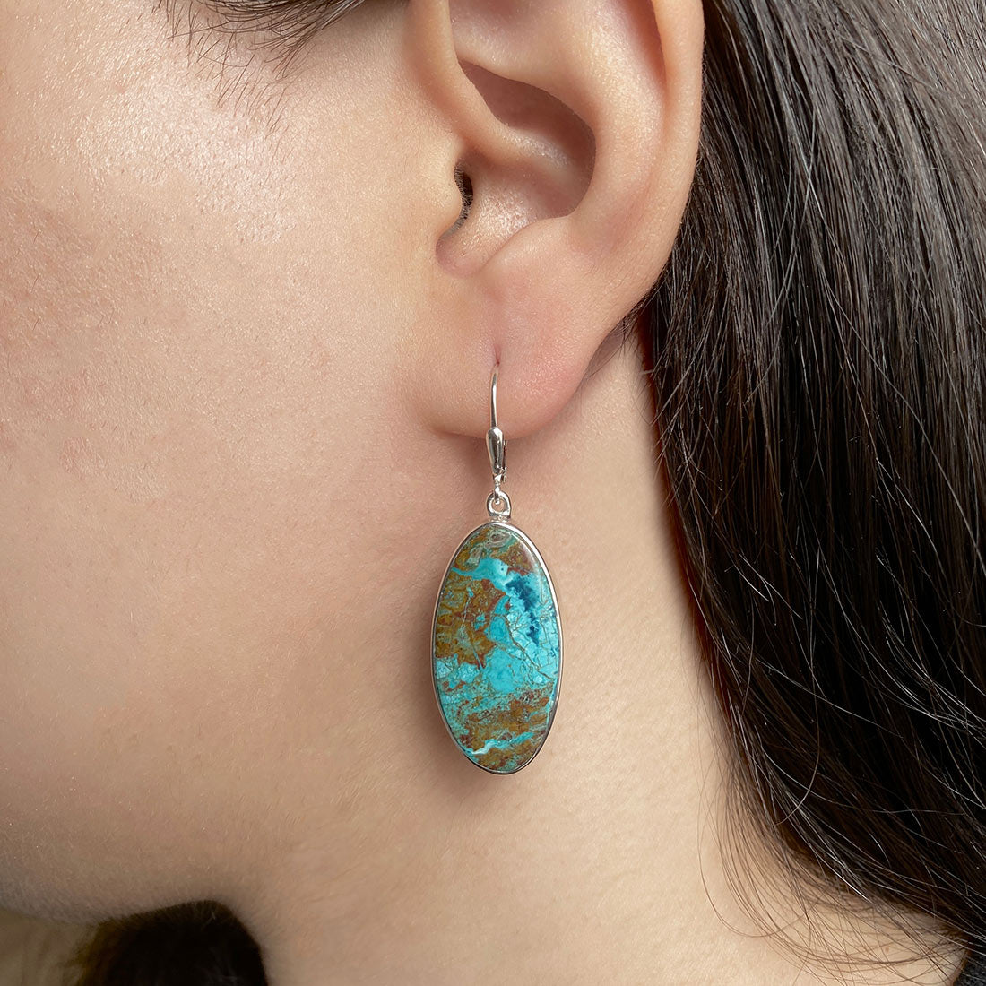 Premium Shattuckite Statement Earrings - Elegant Earthy Silver Jewelry