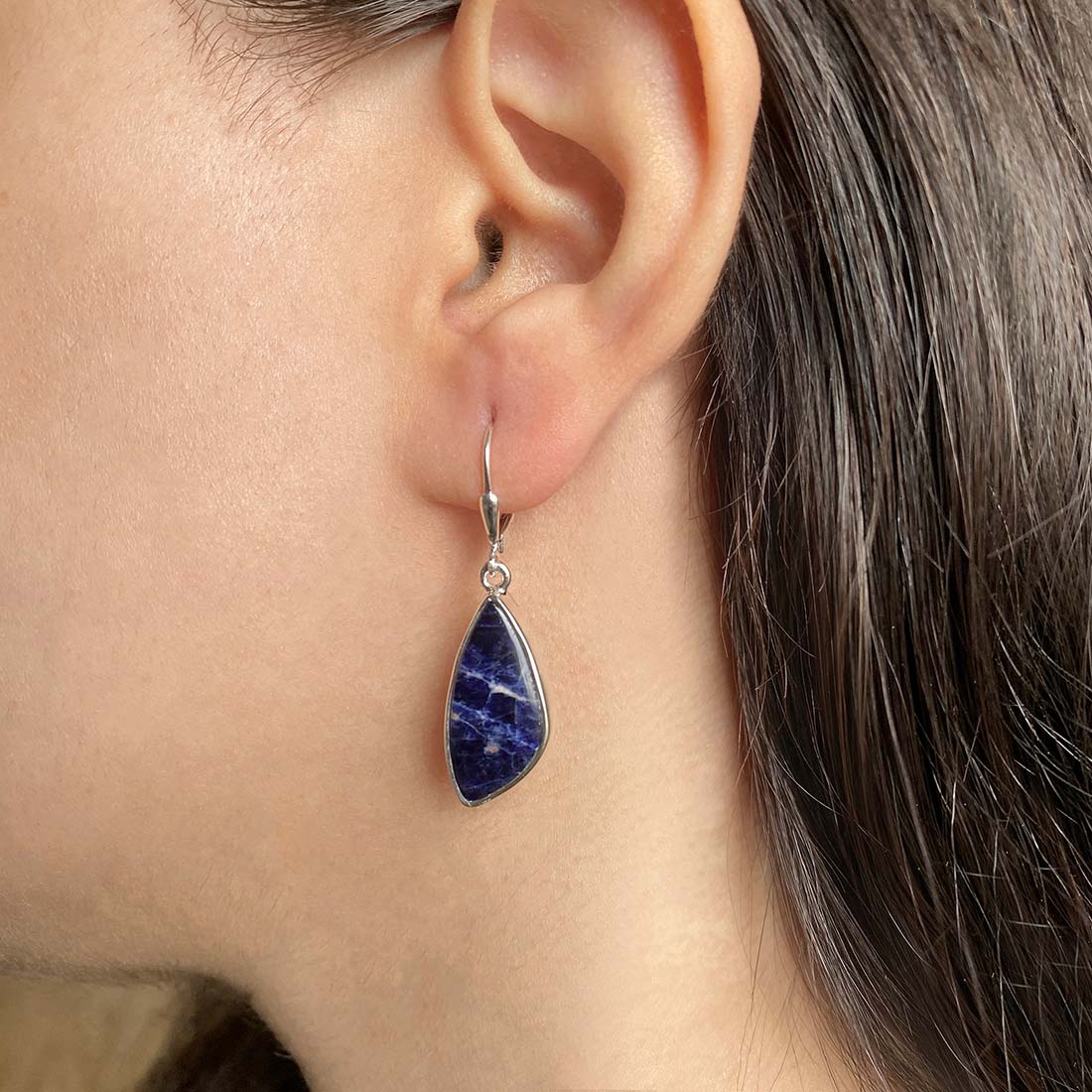 Premium Sodalite Statement Earrings - Elegant Blue Gemstone Jewelry