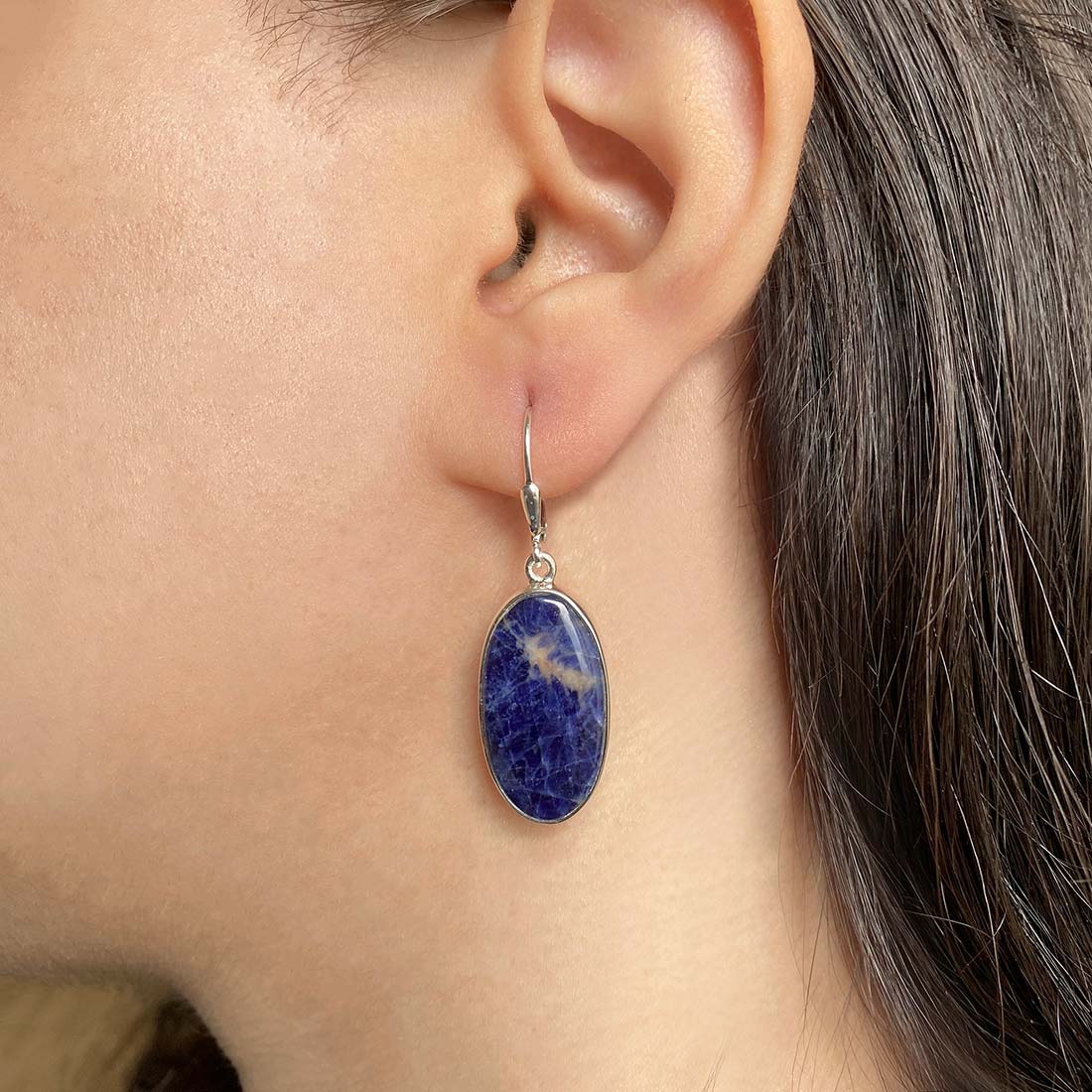 Premium Sodalite Statement Earrings - Elegant Blue Gemstone Jewelry