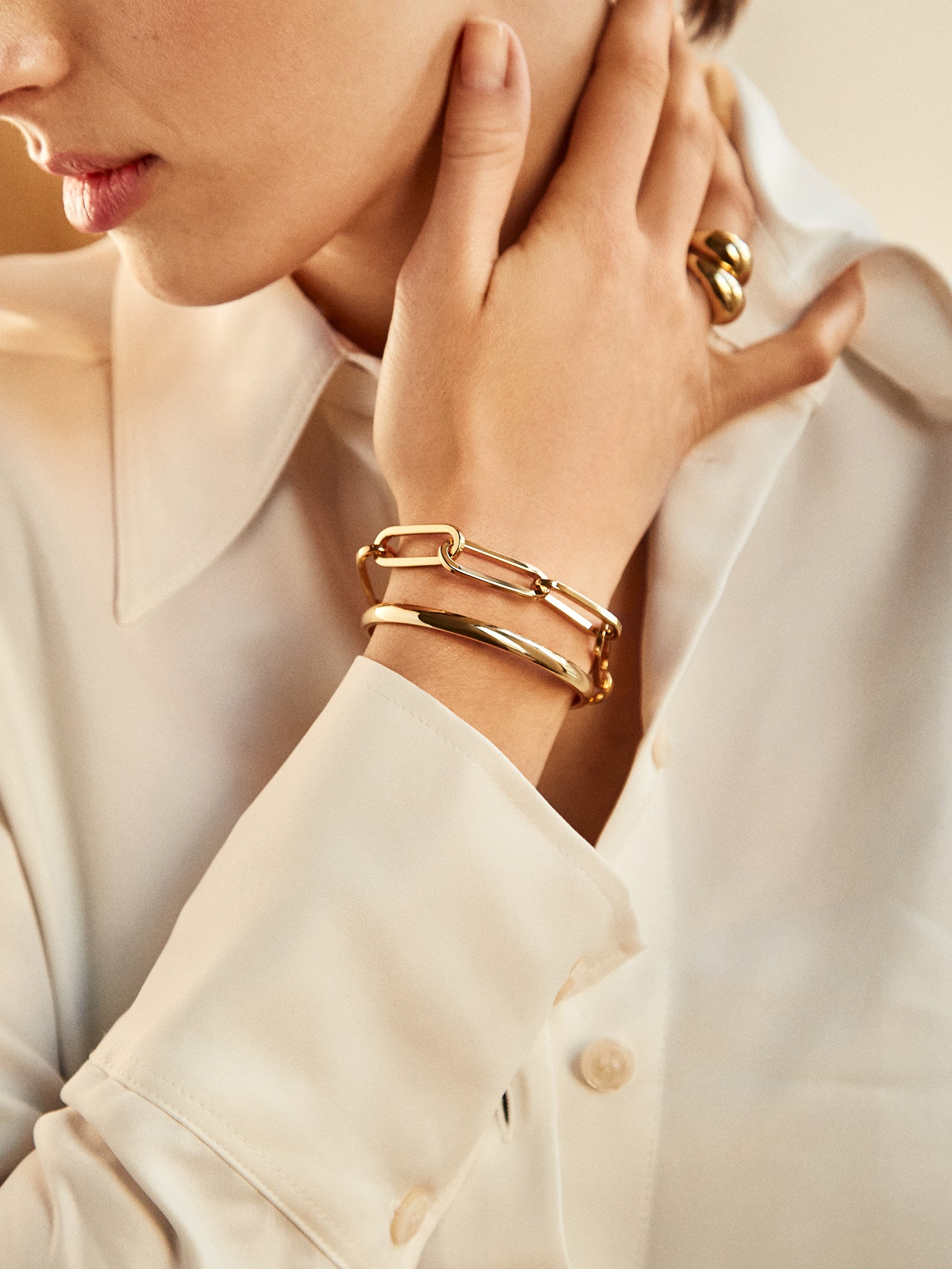 Premium Hera Bracelet - Large Gold Plated Brass, Ultimate Stacking Essential