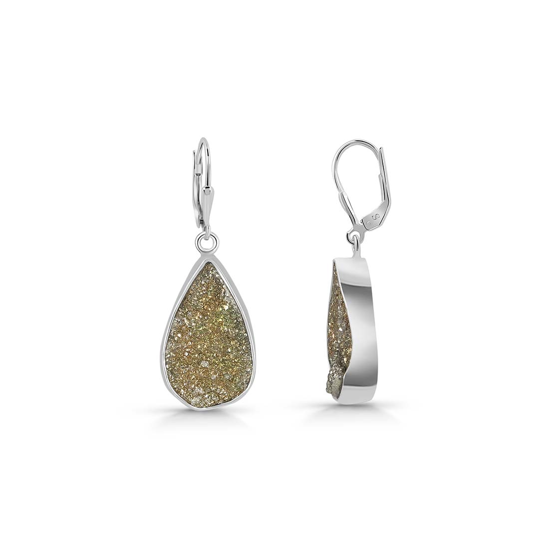 Premium Spectropyrite Druzy Earrings - Shimmering Elegance