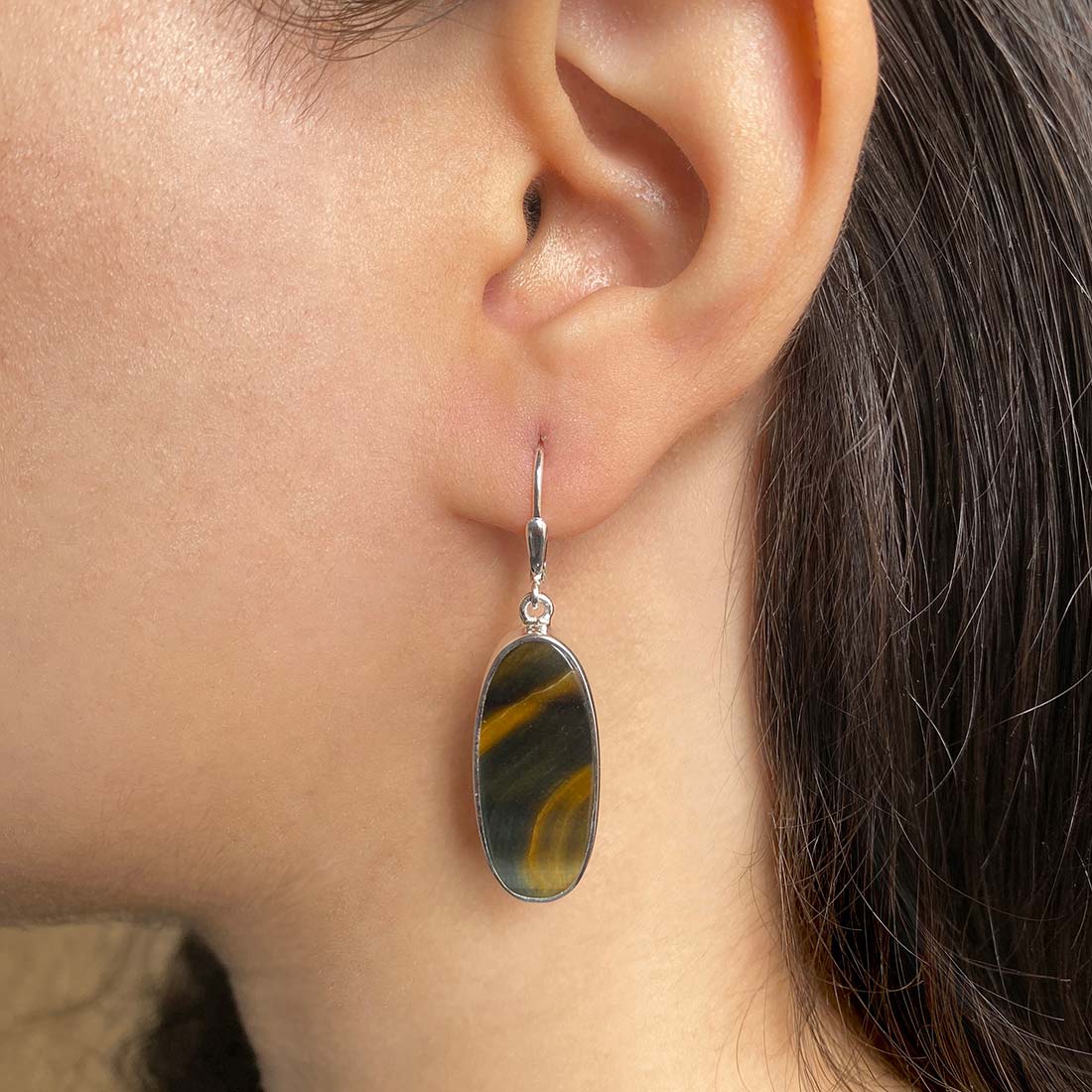 Premium Blue Tiger Eye Statement Earrings - BTE-E-16