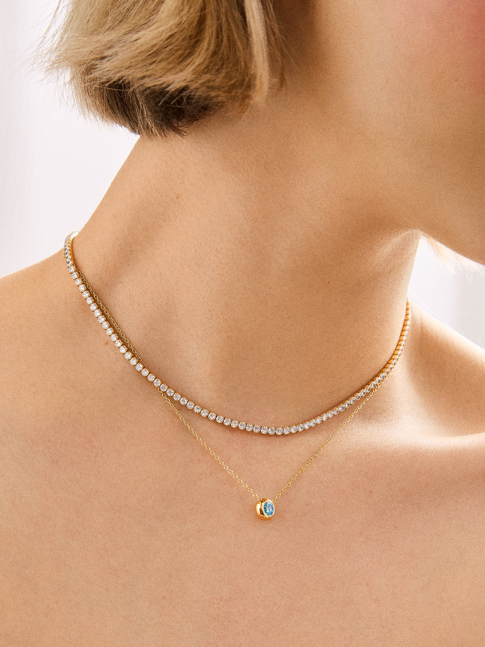 Premium 18K Gold Aquamarine Birthstone Pendant Necklace