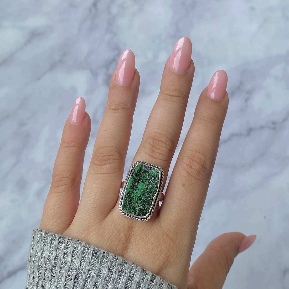 Premium Uvarovite Druzy Adjustable Ring - Ultimate Green Elegance