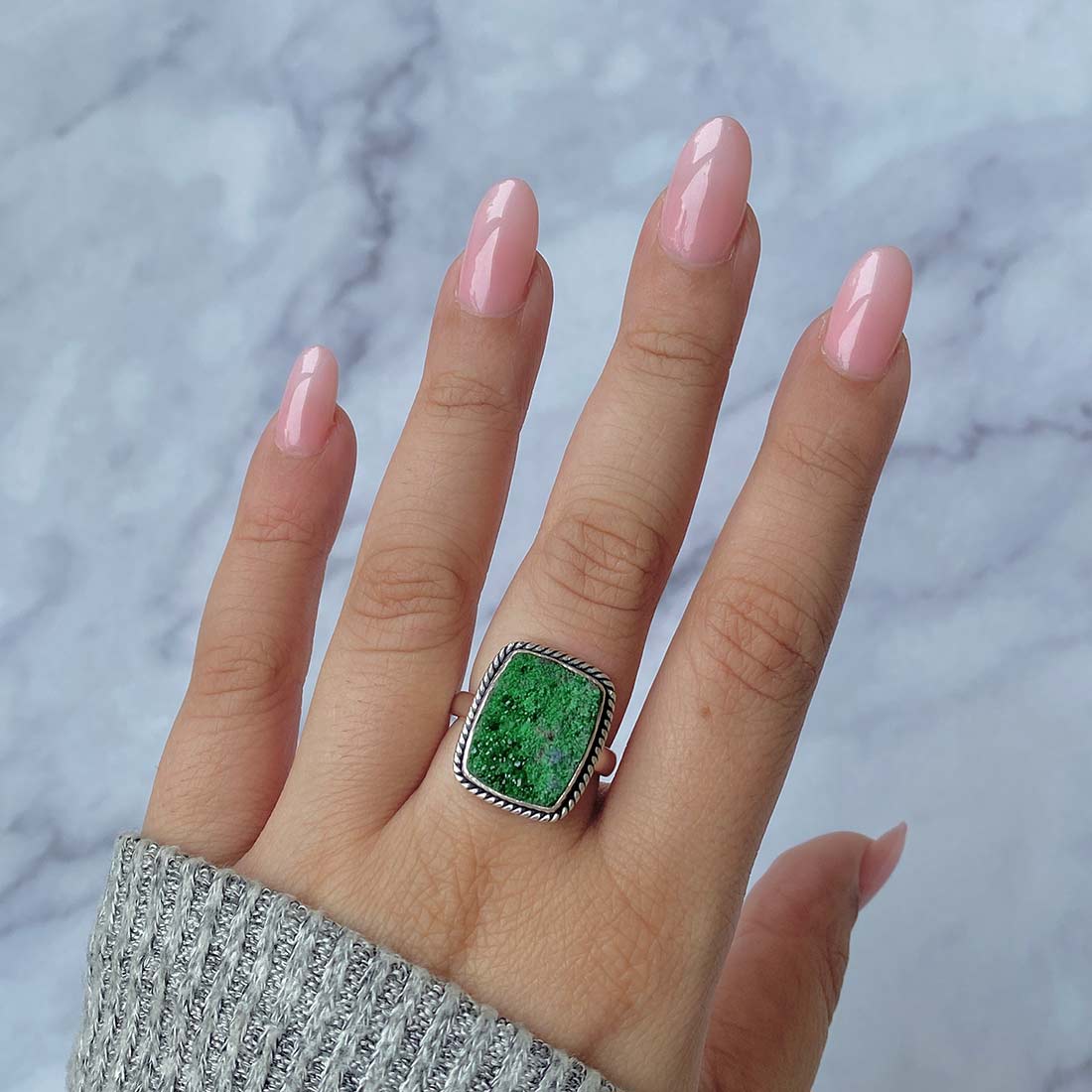 Premium Uvarovite Druzy Statement Ring - Elegant Green Gemstone Jewelry (UVR-R-27)