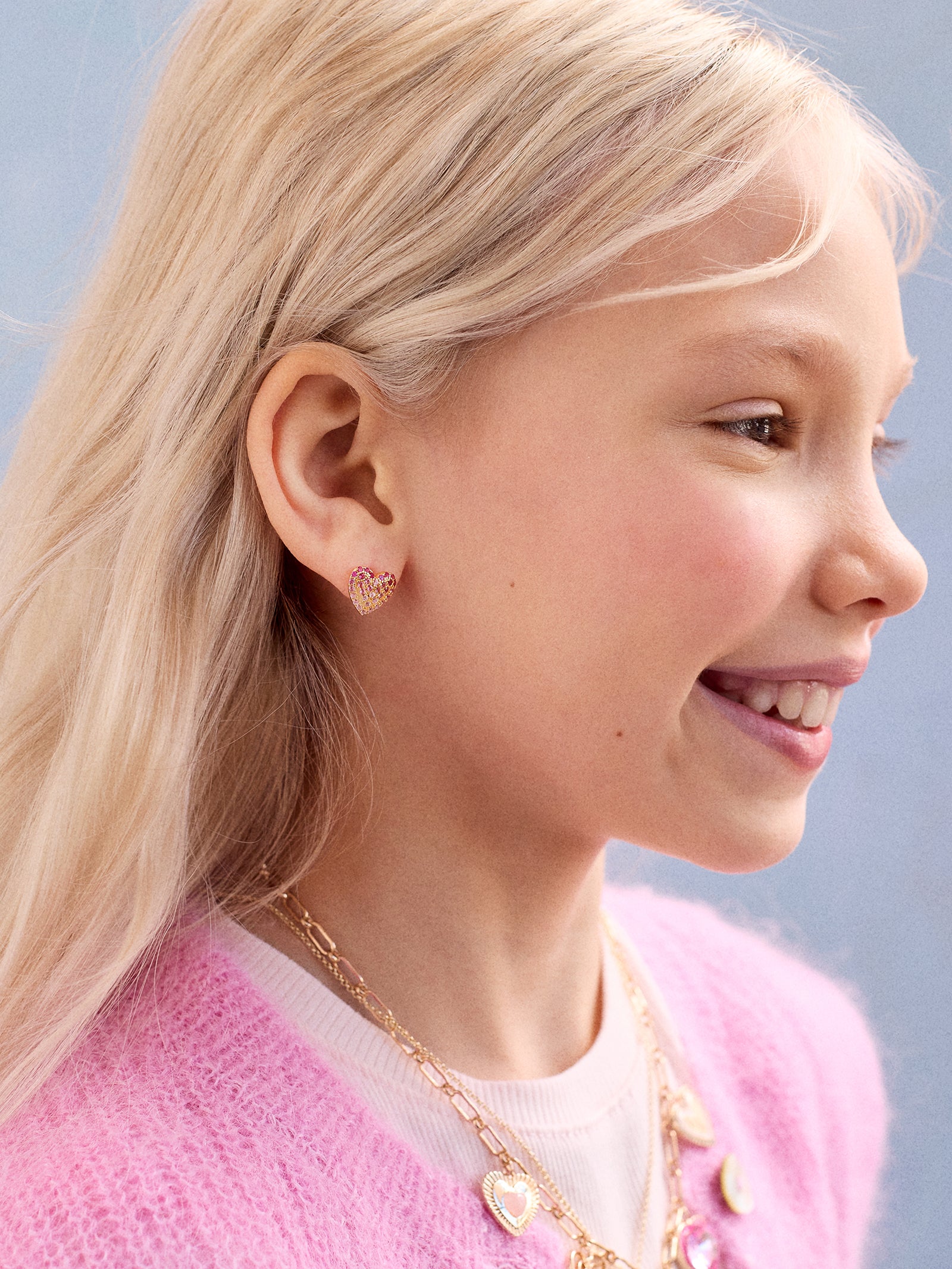 Premium 18K Gold Heart Burst Kids' Earrings - Sparkling Heart Design