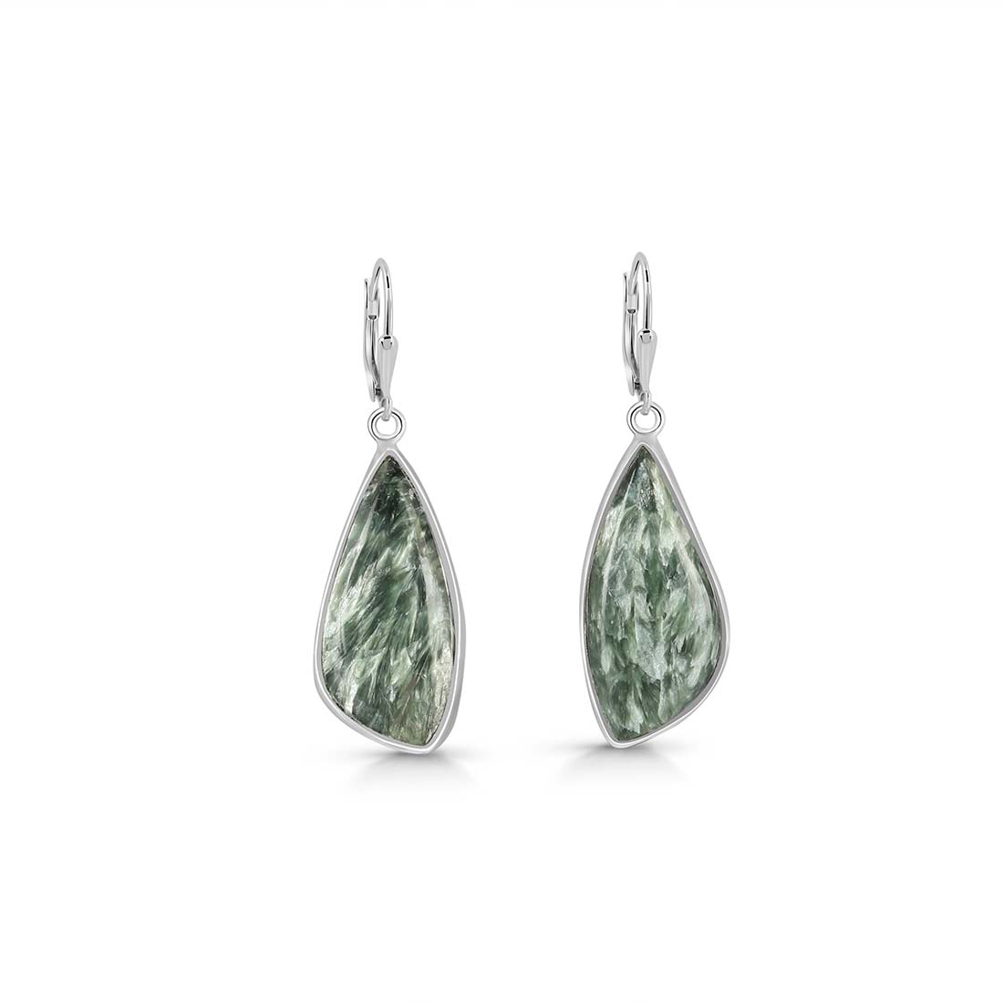 Premium Seraphinite Statement Earrings - Elegant Green Gemstone Jewelry