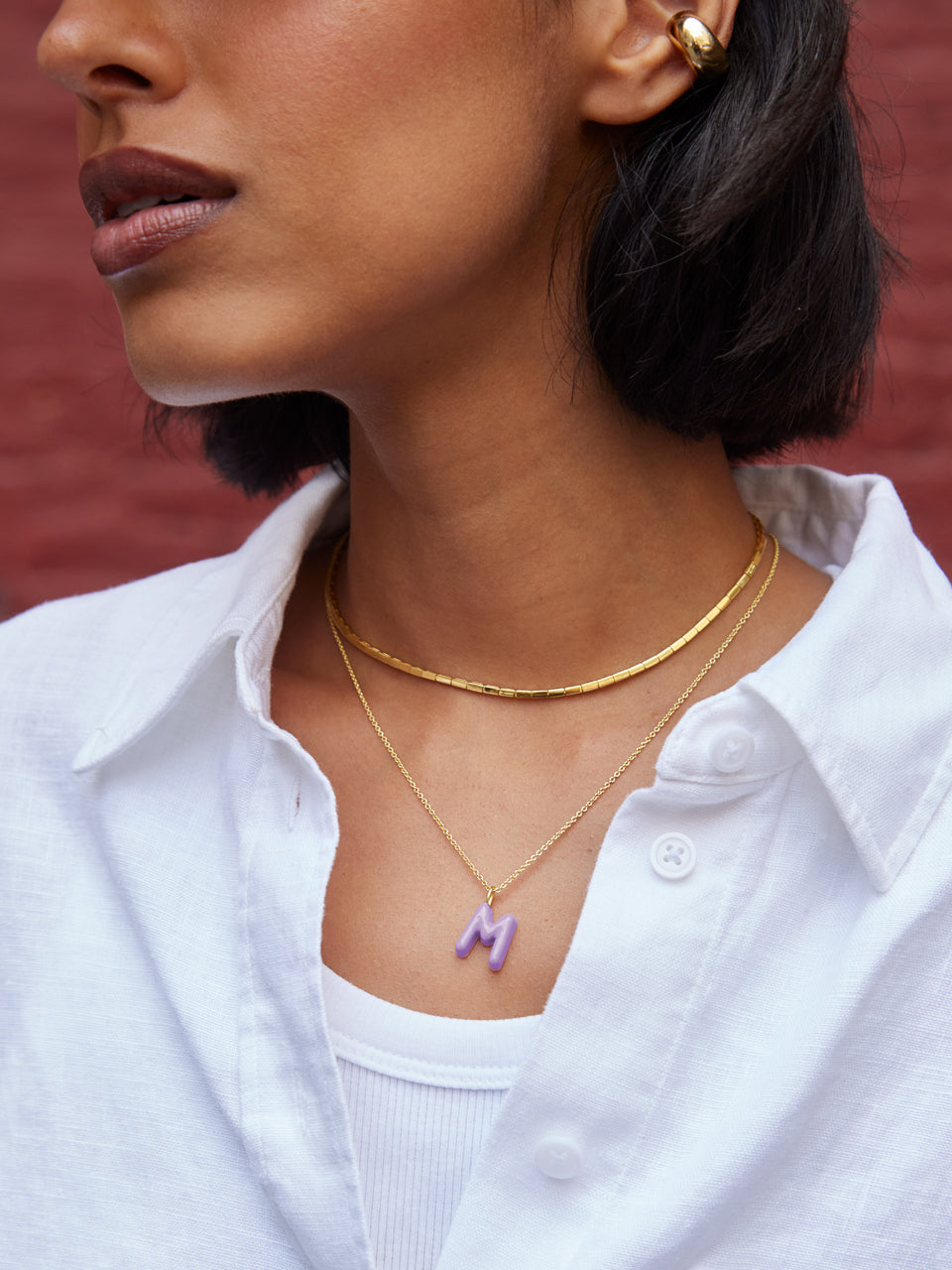 Premium Mini Bubble Initial Enamel Necklace - Lavender