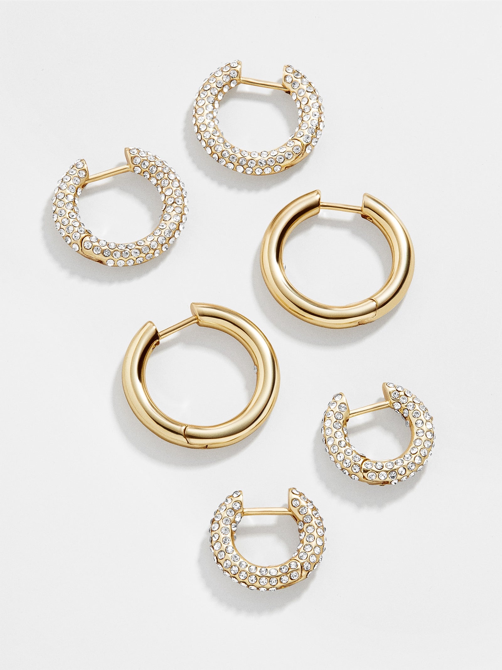 Lucy Premium Earring Set - Gold & Crystal Huggie Hoops