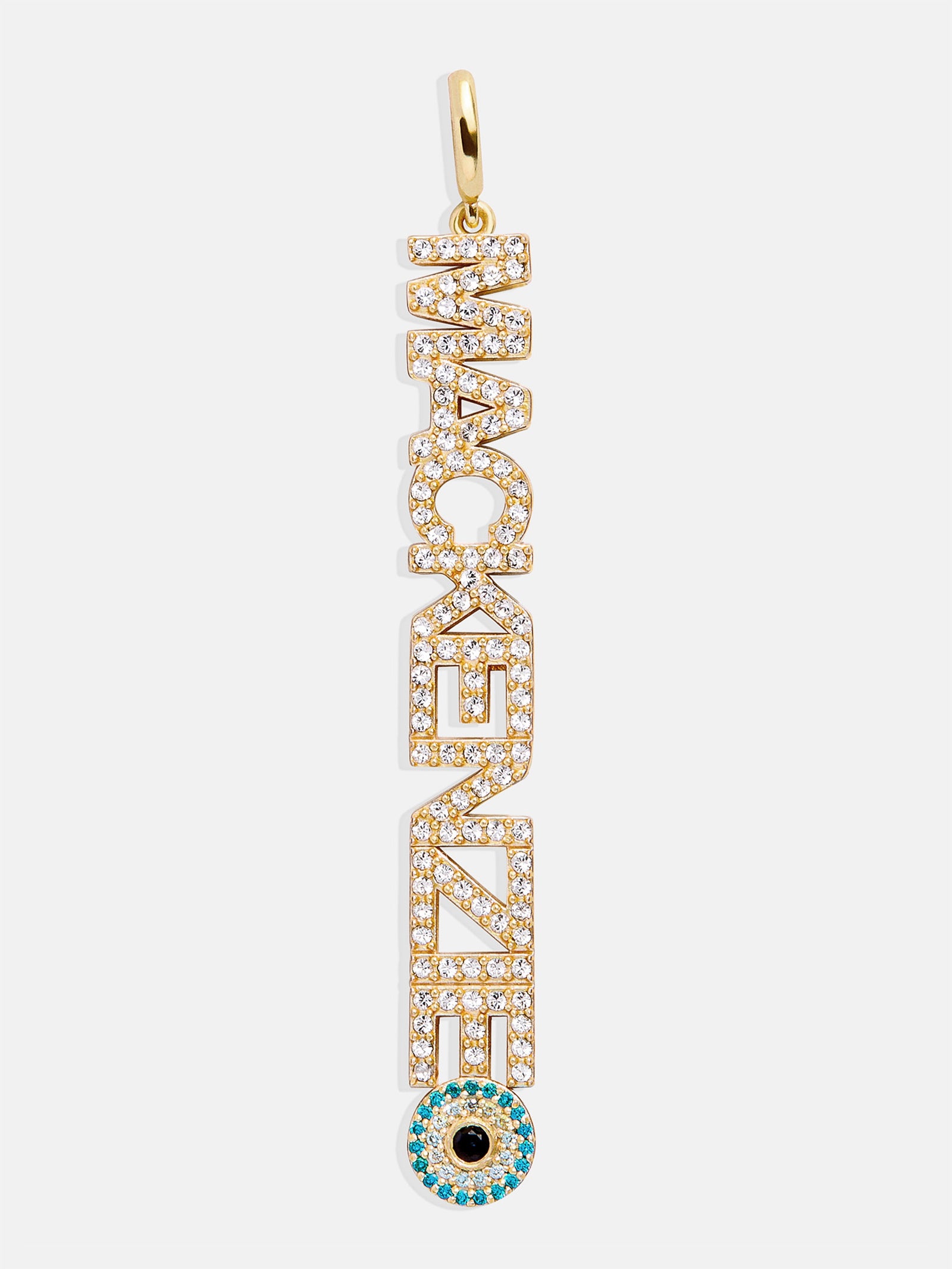 Premium Custom Motif Block Nameplate Charm - Gold Pavé Finish