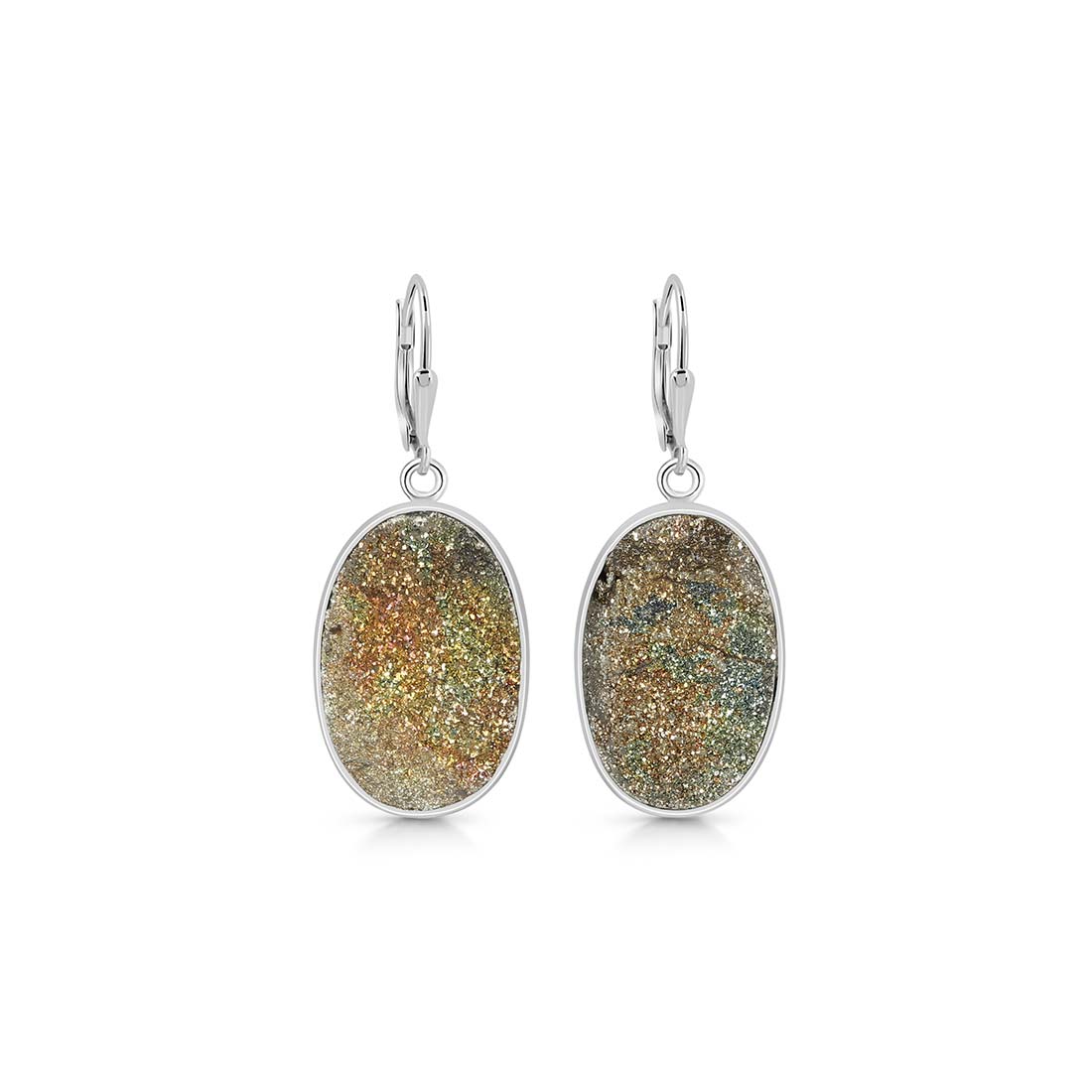 Premium Spectropyrite Druzy Earrings - Elegant Statement Jewelry