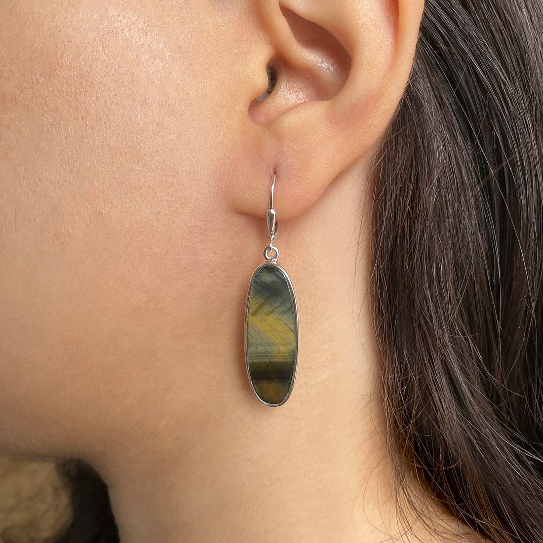 Premium Blue Tiger Eye Statement Earrings - Sagacia Jewelry