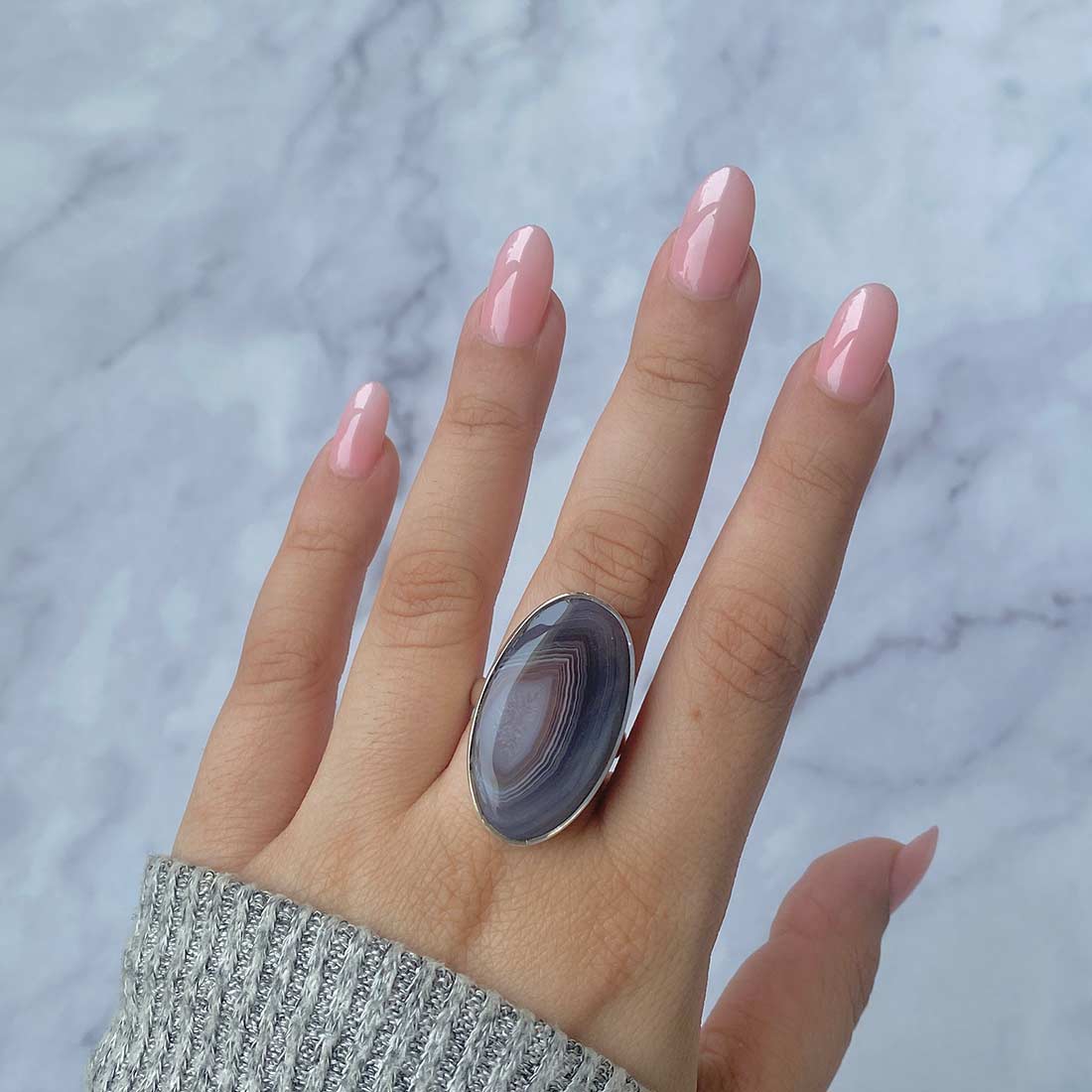 Premium Botswana Agate Adjustable Ring - Elegant Healing Jewelry